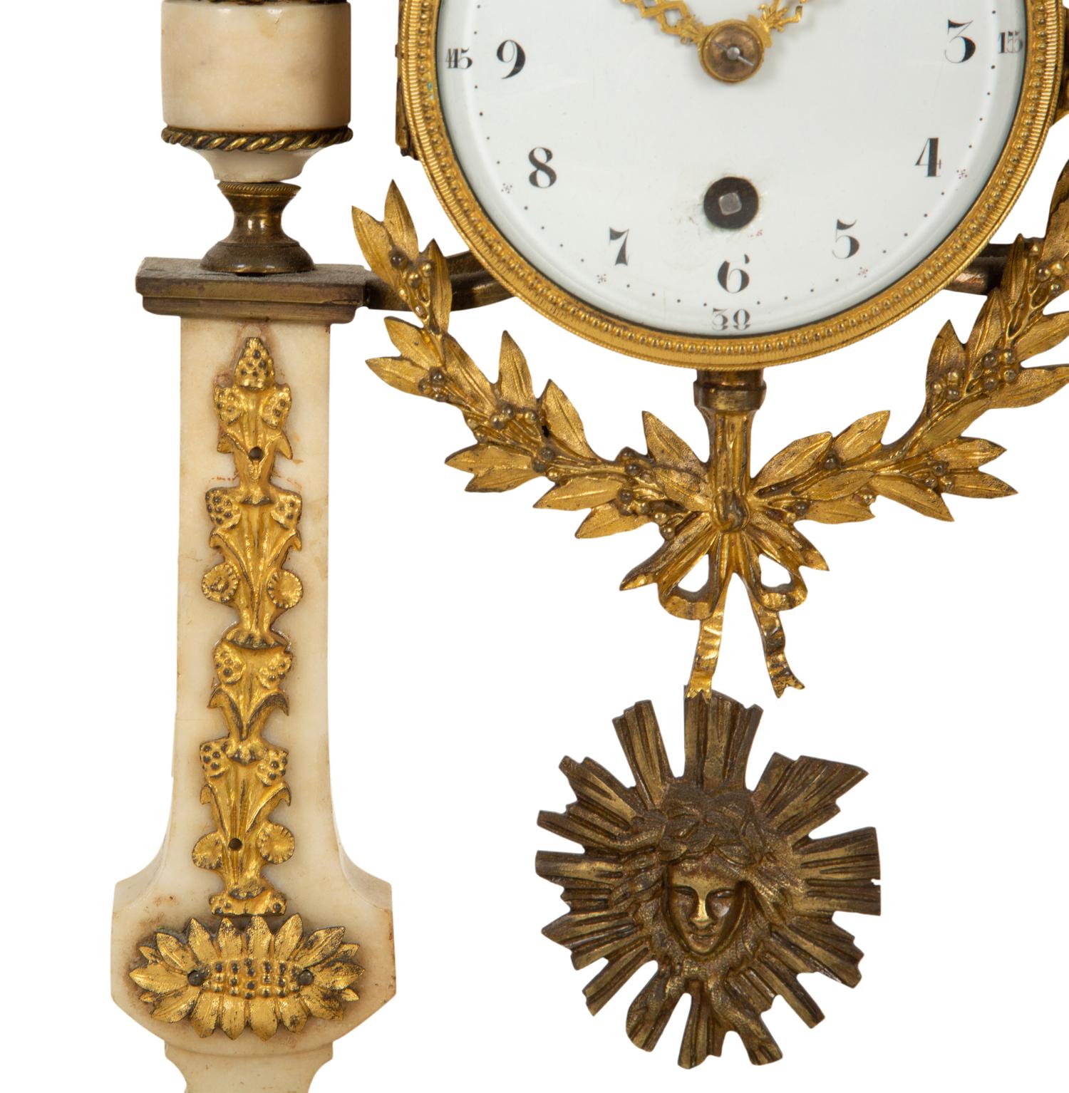 A Neoclassical White Marble and Gilt Bronze Portico Clock