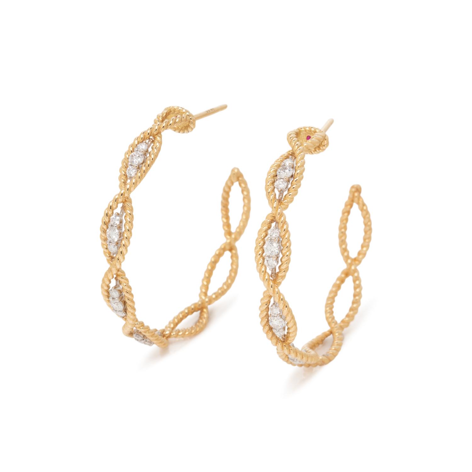 ROBERTO COIN, YELLOW GOLD AND DIAMOND HOOP EARRINGS