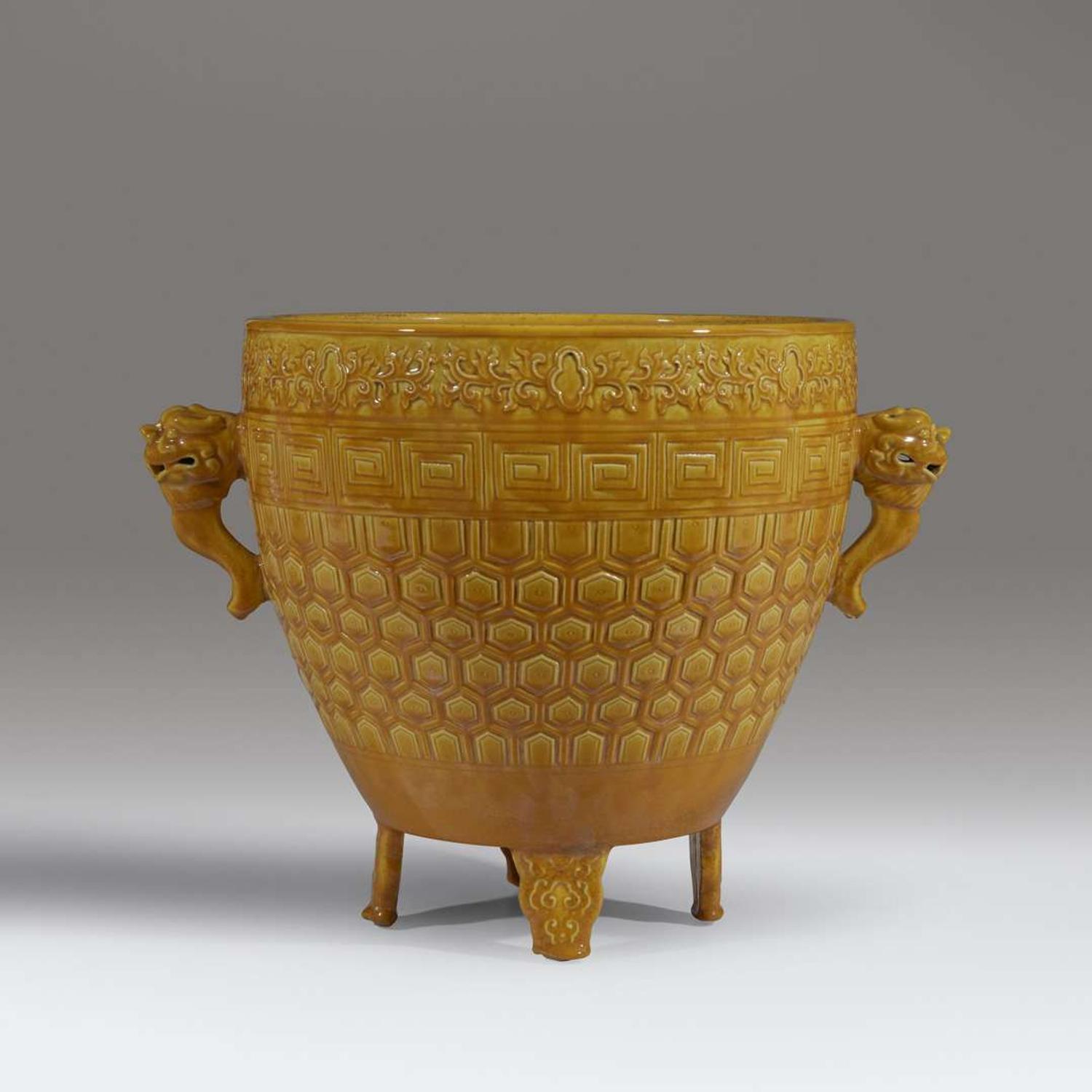 A Chinese yellow-glazed archaistic vessel, Xing Guangxu six-character mark and probably of the period