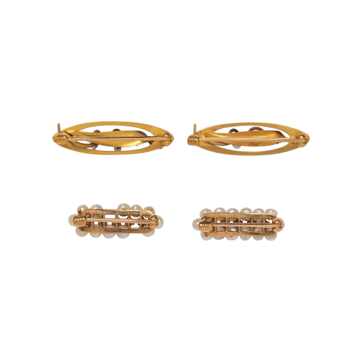 COLLECTION OF YELLOW GOLD AND SEED PEARL BROOCHES