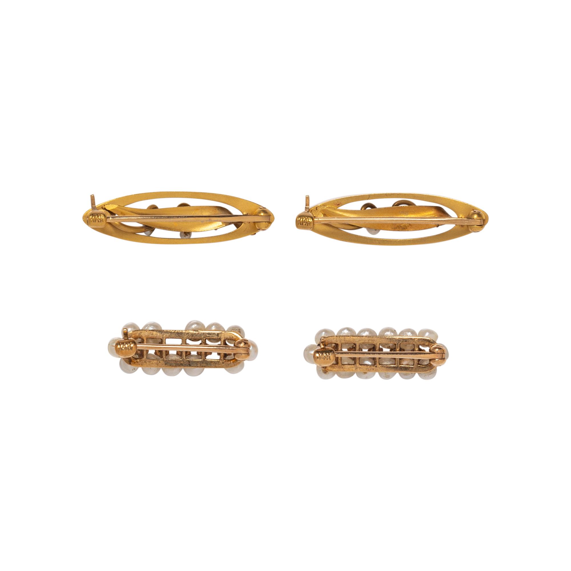 COLLECTION OF YELLOW GOLD AND SEED PEARL BROOCHES