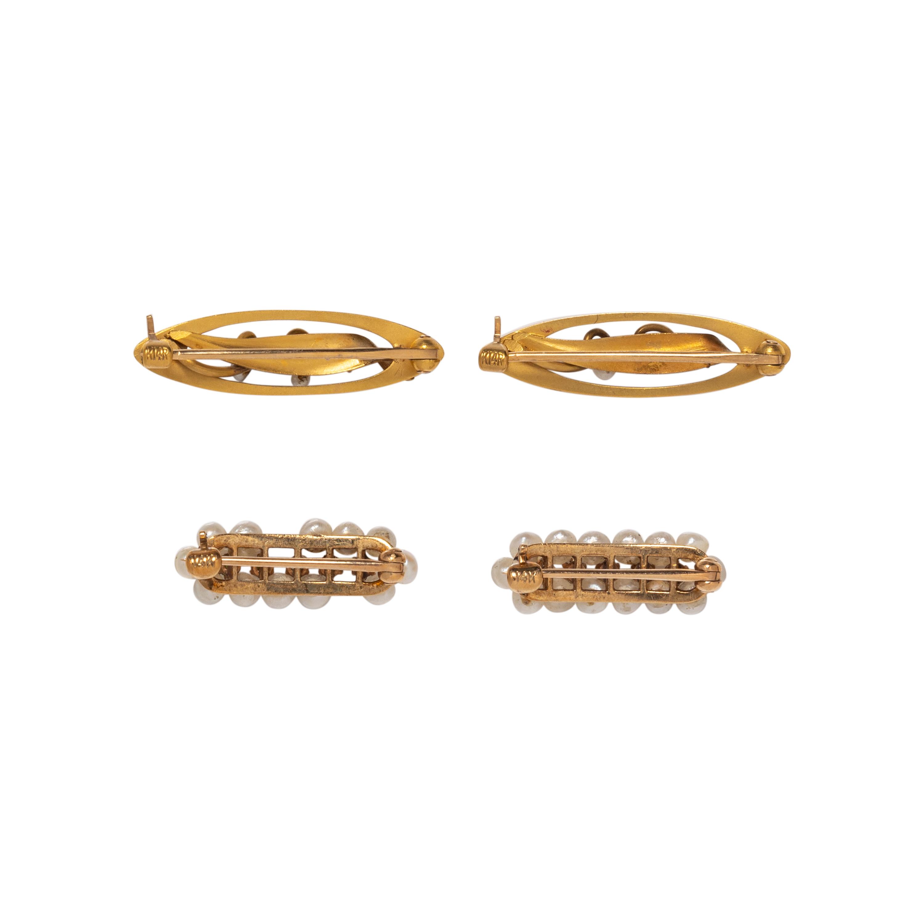COLLECTION OF YELLOW GOLD AND SEED PEARL BROOCHES