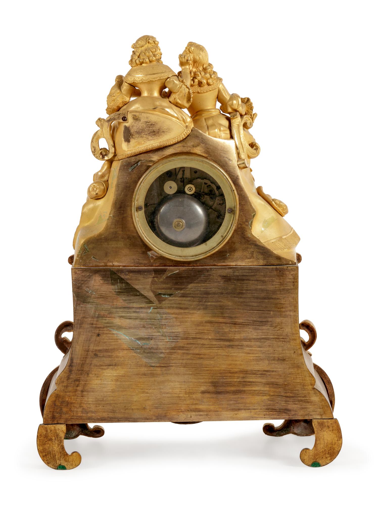 A Louis XV Style Gilt Bronze Figural Mantel Clock