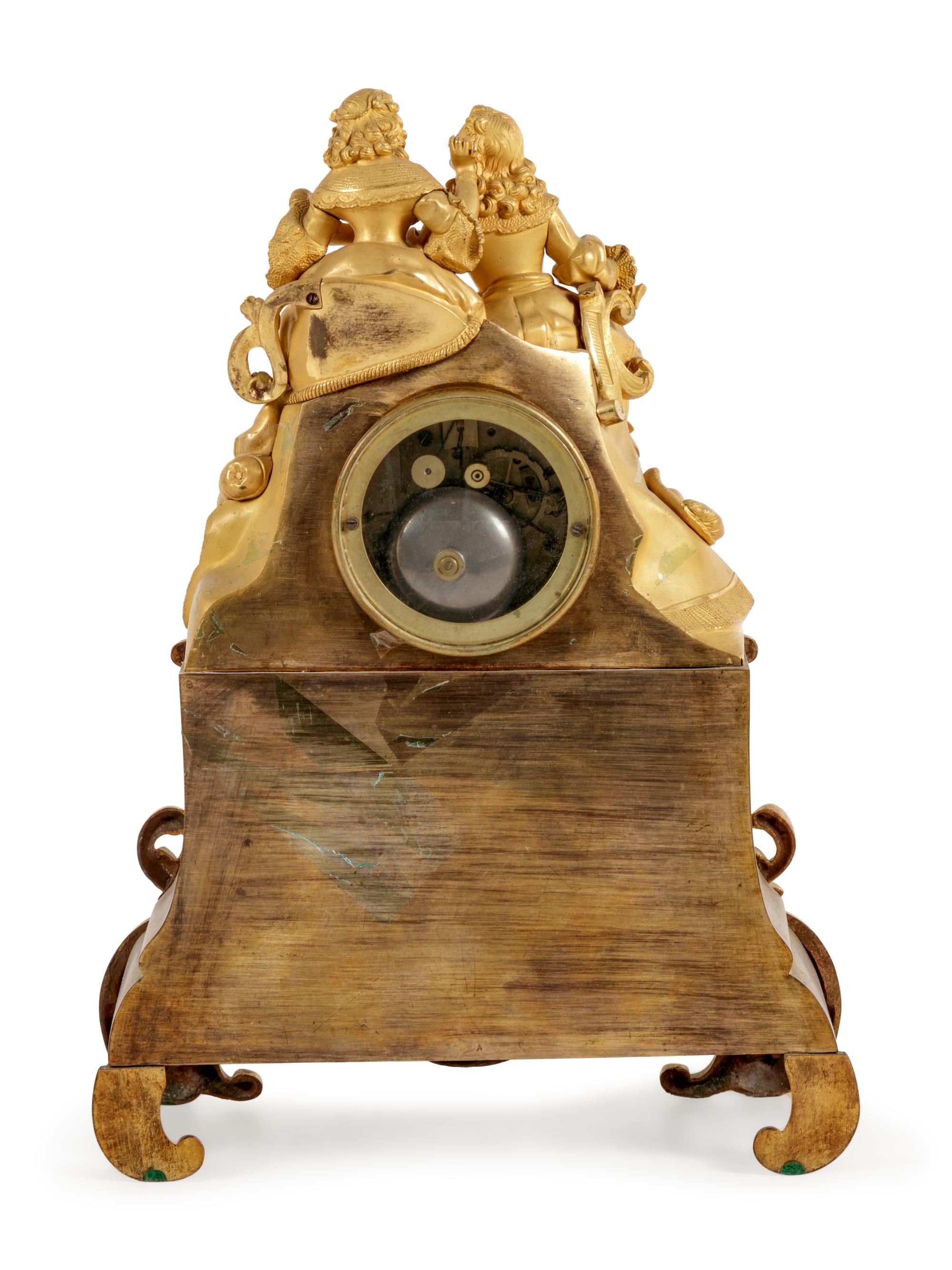 A Louis XV Style Gilt Bronze Figural Mantel Clock
