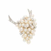 BICOLOR GOLD, DIAMOND, AND CULTURED PEARL CONVERTIBLE BROOCH