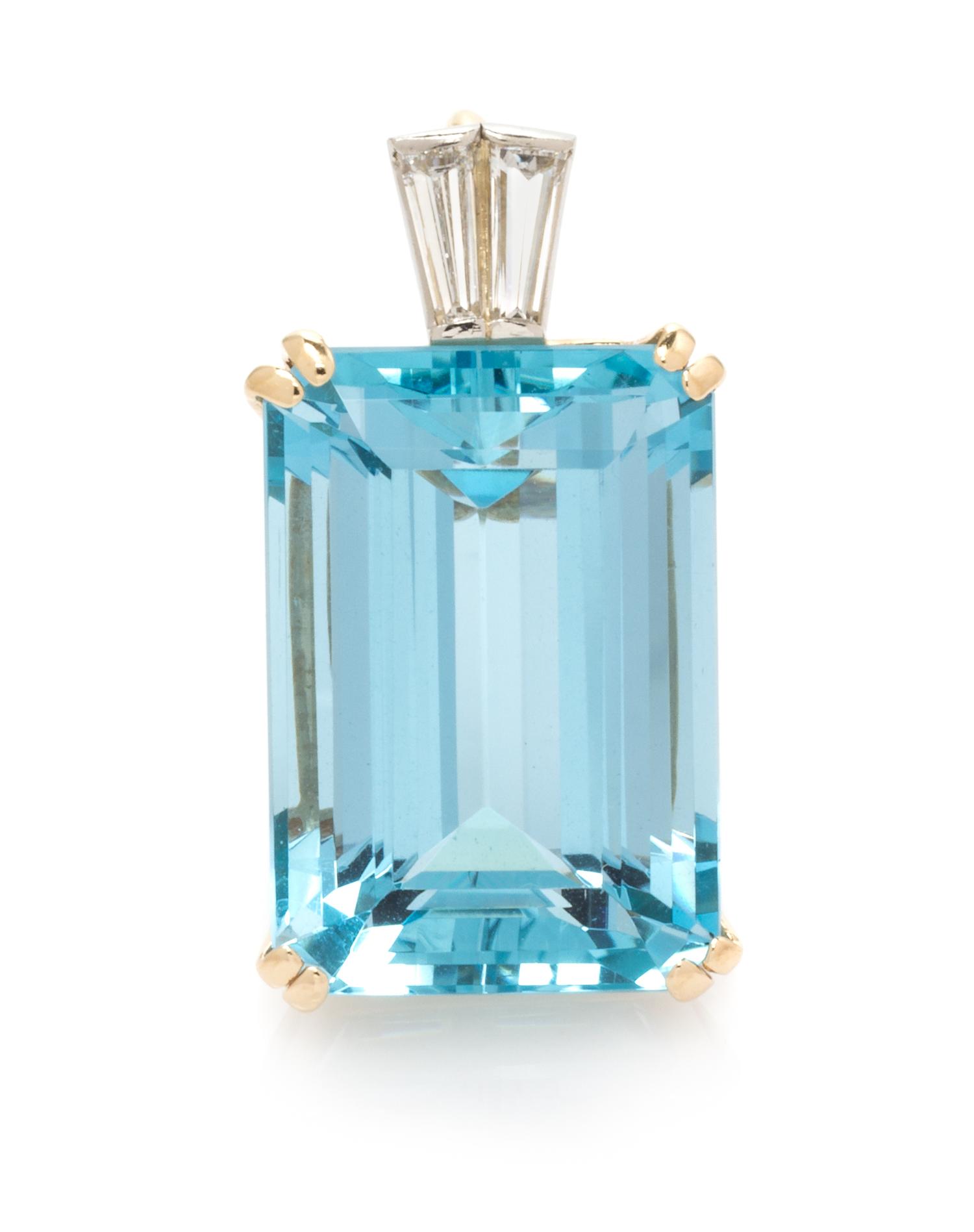 A Yellow Gold, Platinum, Aquamarine and Diamond Pendant, 5.20 dwts.
