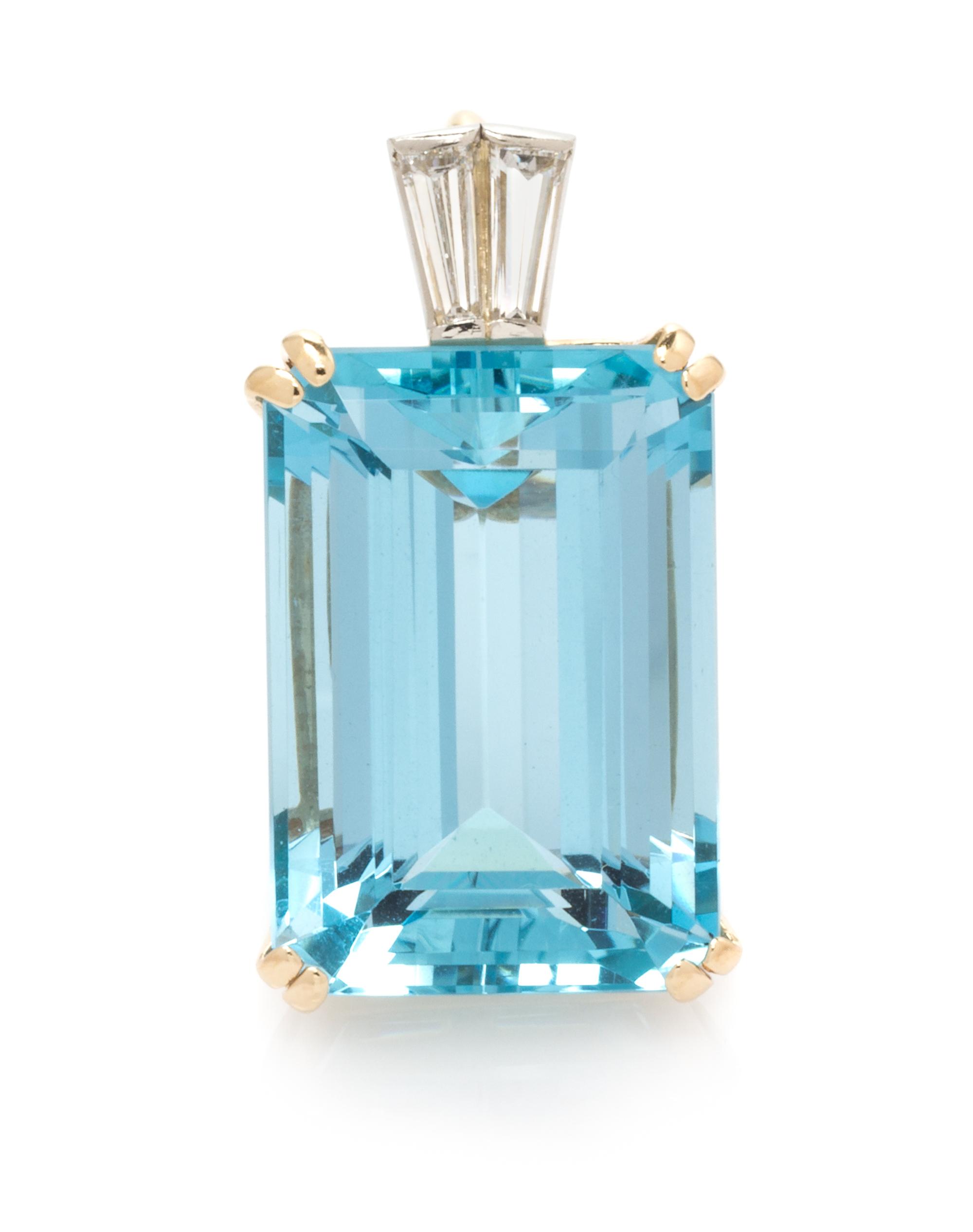 A Yellow Gold, Platinum, Aquamarine and Diamond Pendant, 5.20 dwts.