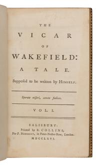 Goldsmith, Oliver (1728-1774). The Vicar of Wakefield: A Tale . Salisbury: Printed by B. Collins for F. Newbery, 1766.