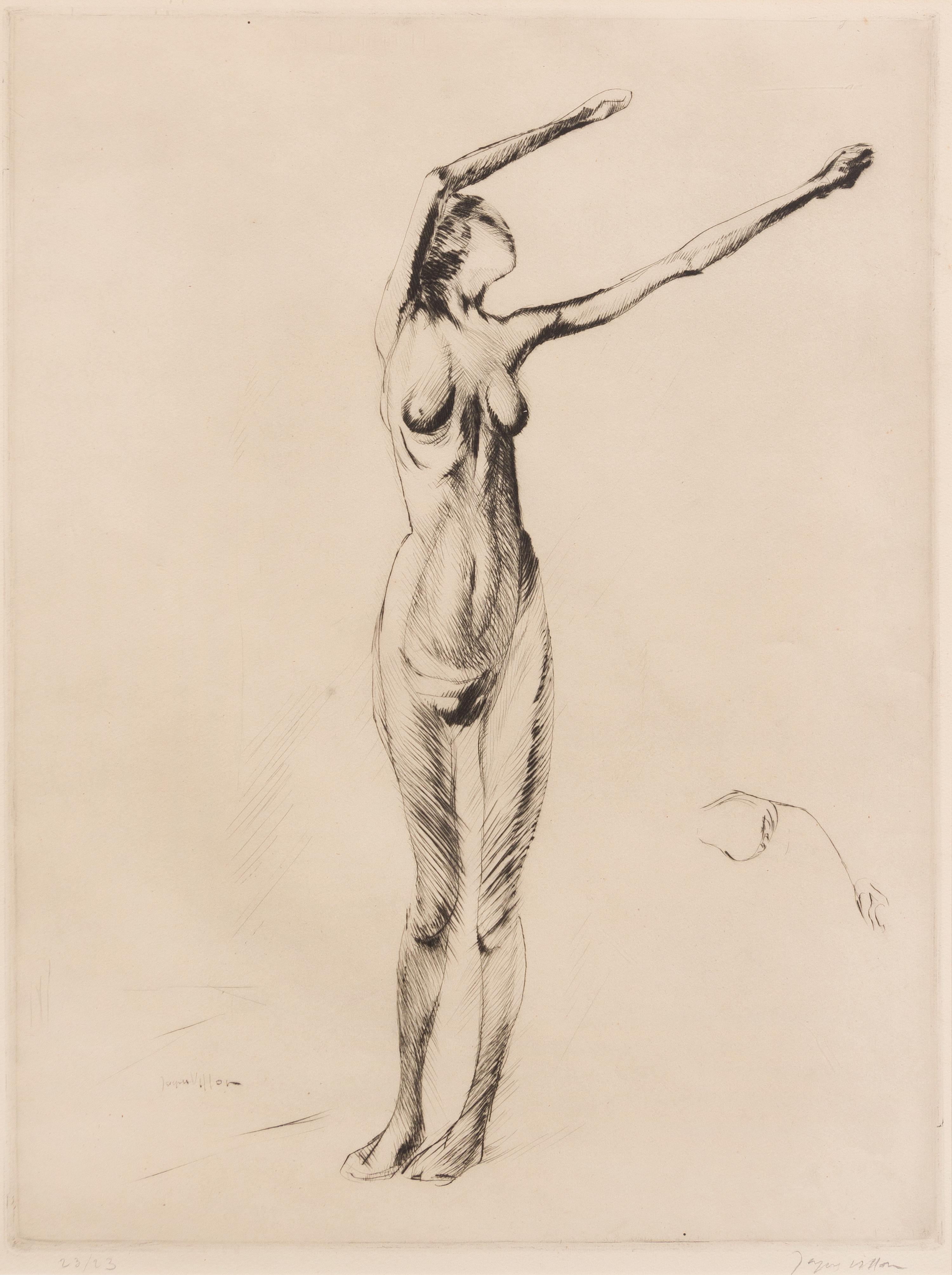 Jacques Villon, (French, 1875-1963), Nu debout bras en l'air, 1909-10