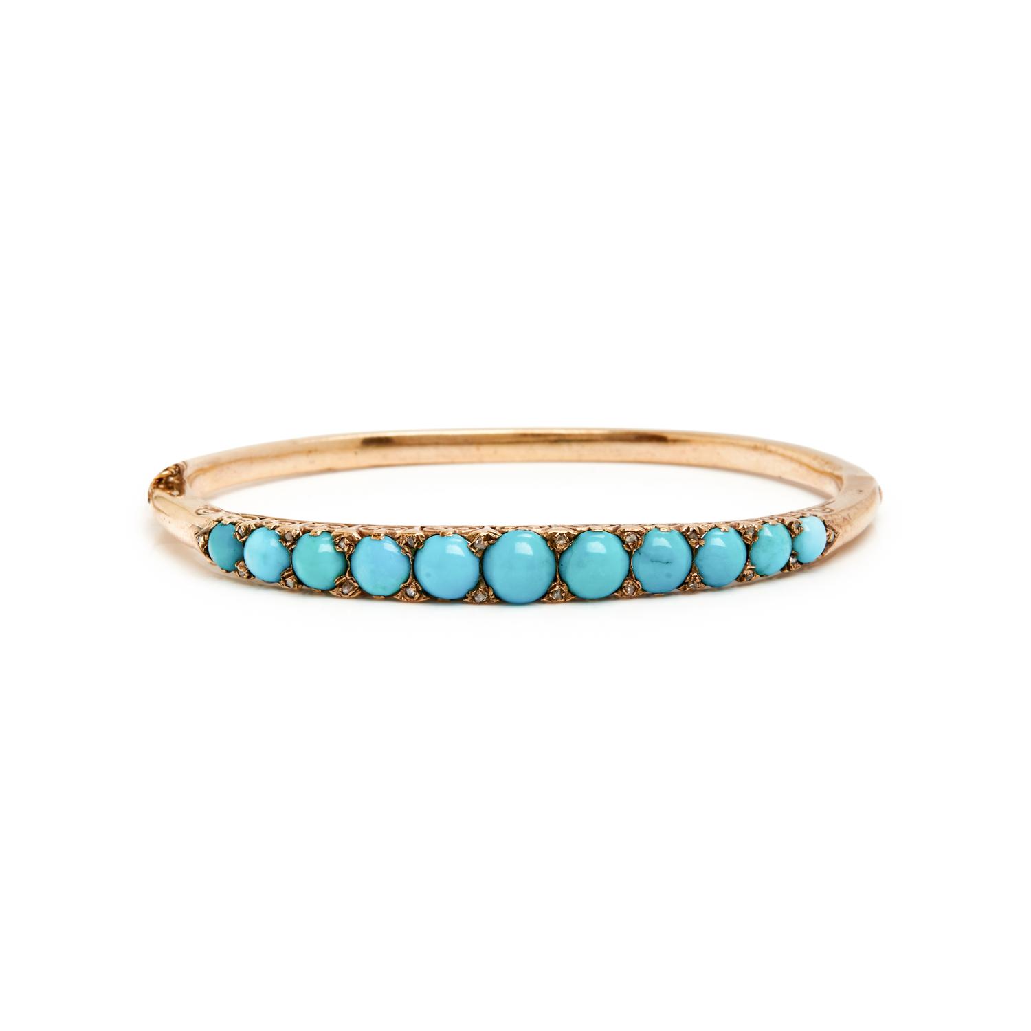 VICTORIAN, COLLECTION OF TURQUOISE AND DIAMOND BANGLE BRACELETS