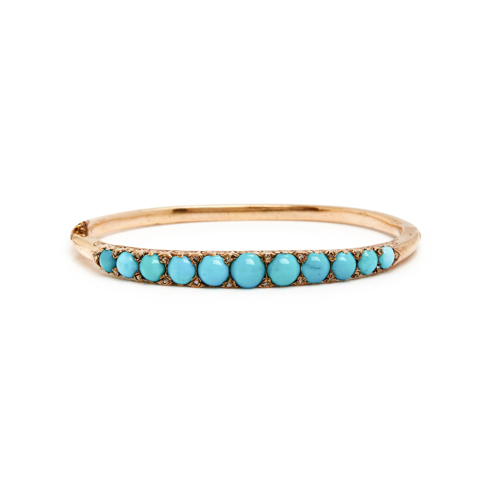 VICTORIAN, COLLECTION OF TURQUOISE AND DIAMOND BANGLE BRACELETS