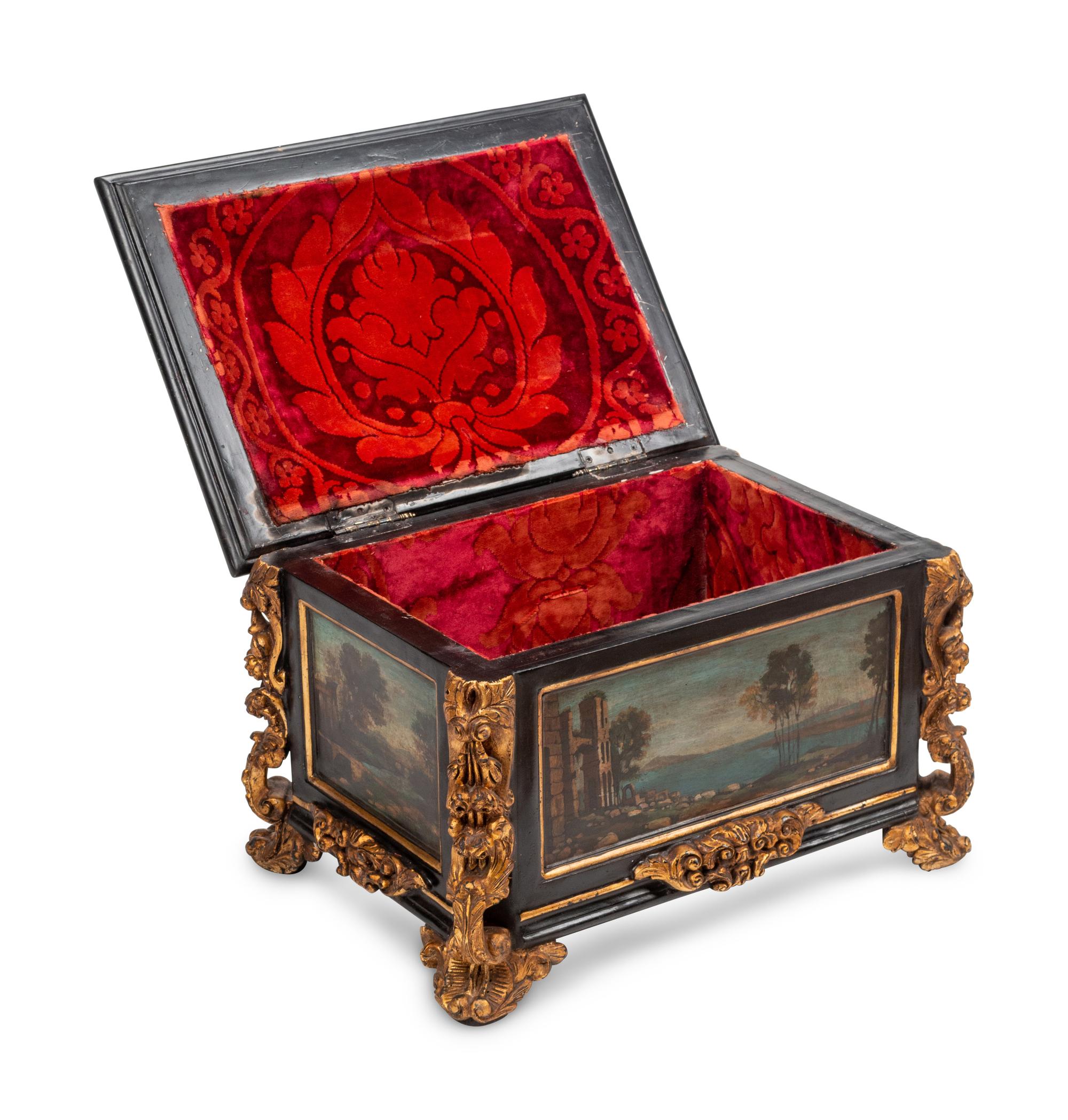 An Italian Baroque Style Painted and Parcel Gilt Table Casket