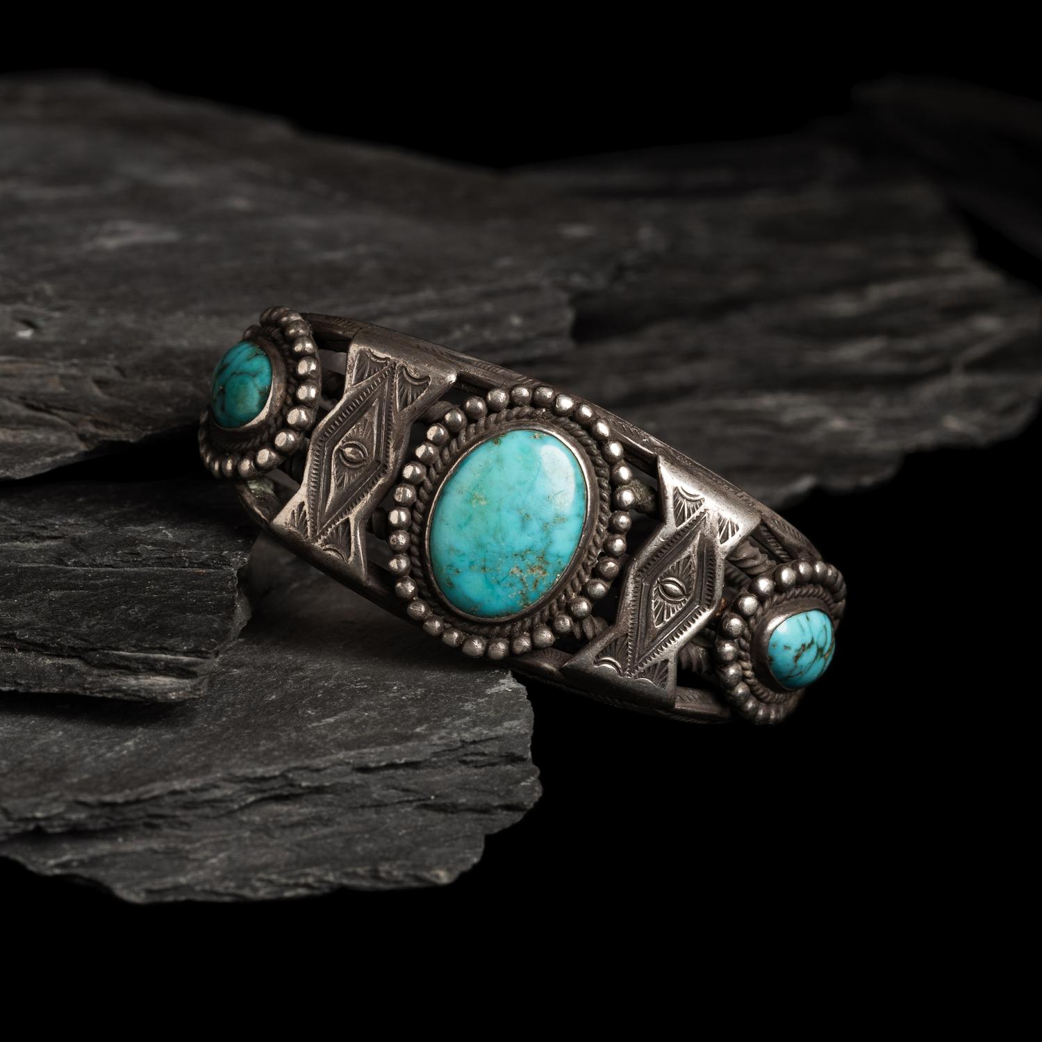Navajo Silver and Turquoise Cuff Bracelet