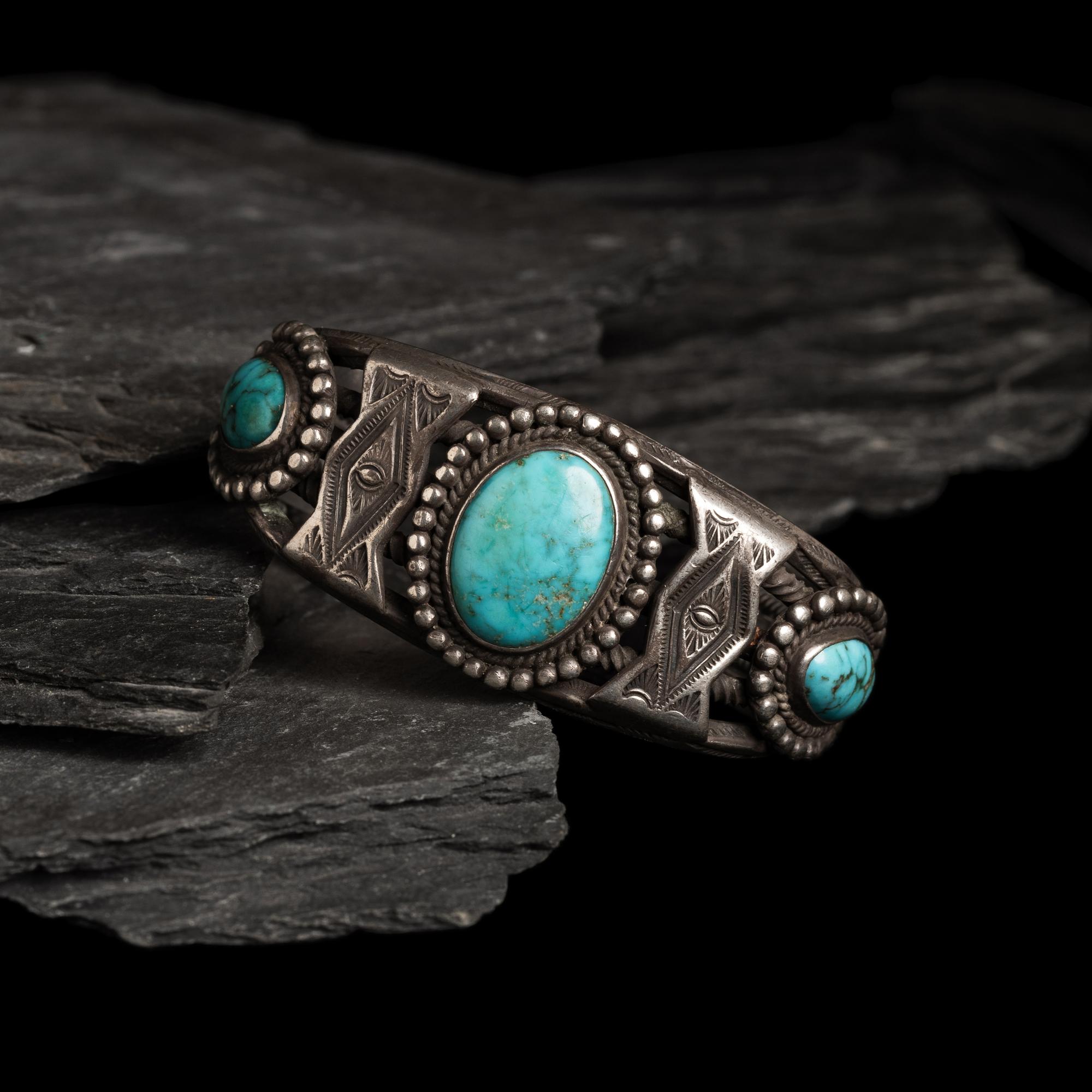 Navajo Silver and Turquoise Cuff Bracelet