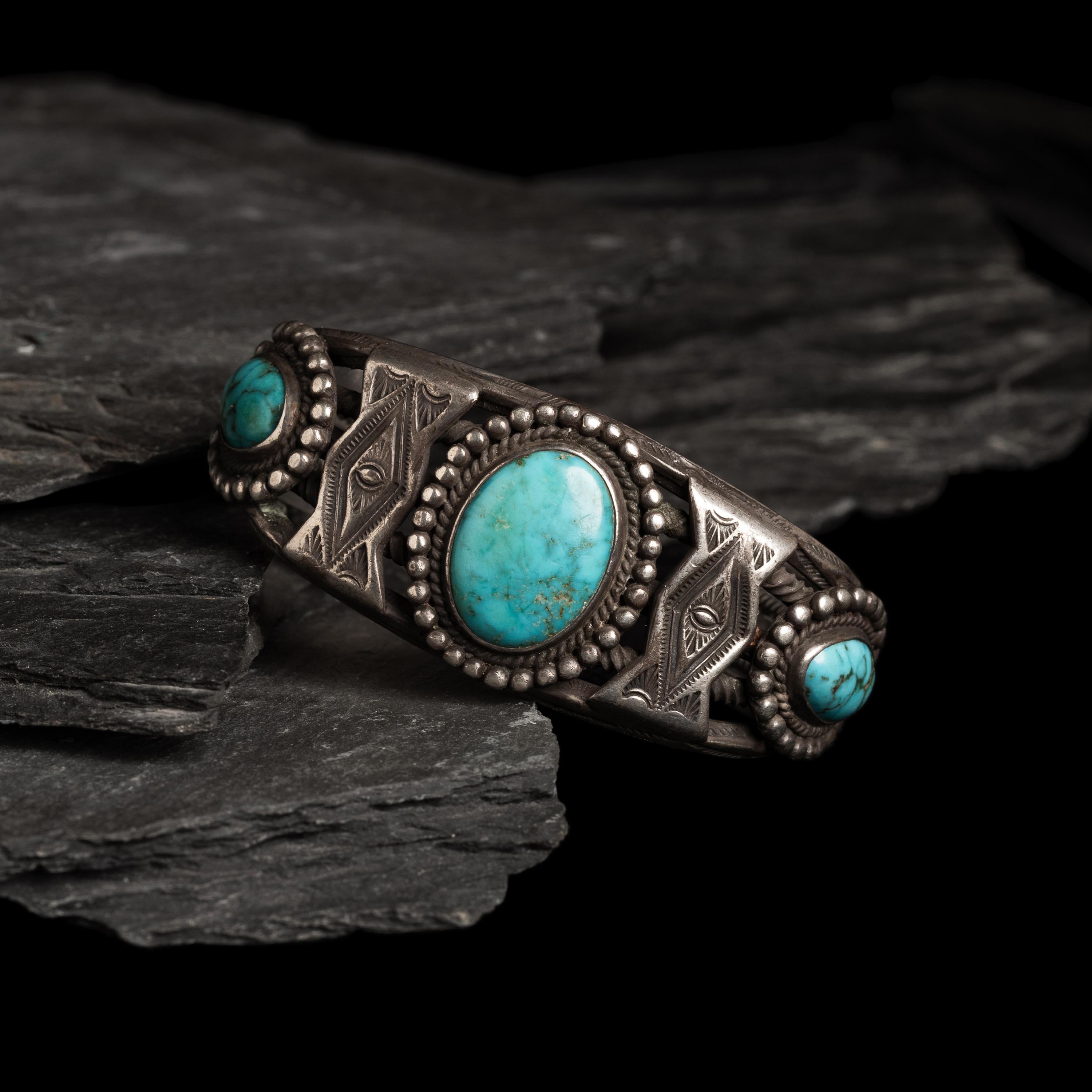 Navajo Silver and Turquoise Cuff Bracelet