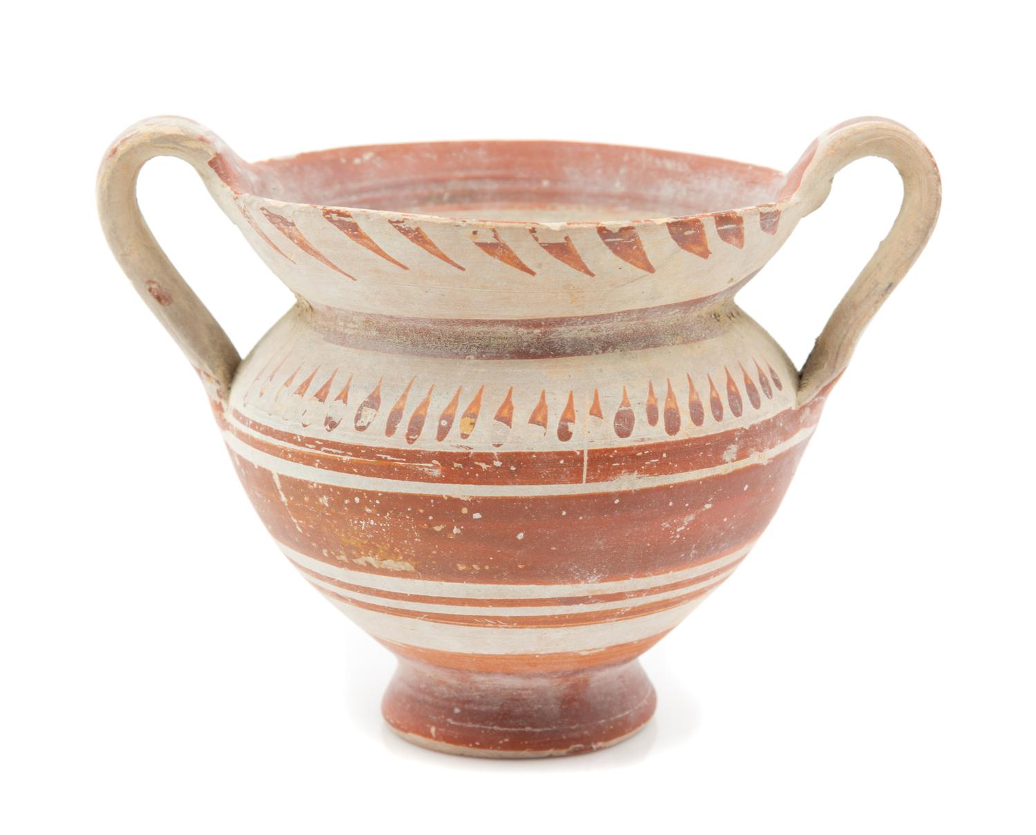 A Greek Pottery Vessel Height 4 x diameter 5 1/2 inches.