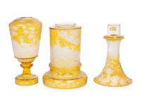 A Large Czech Amber Cut-to-Clear Glass Vase and Stand