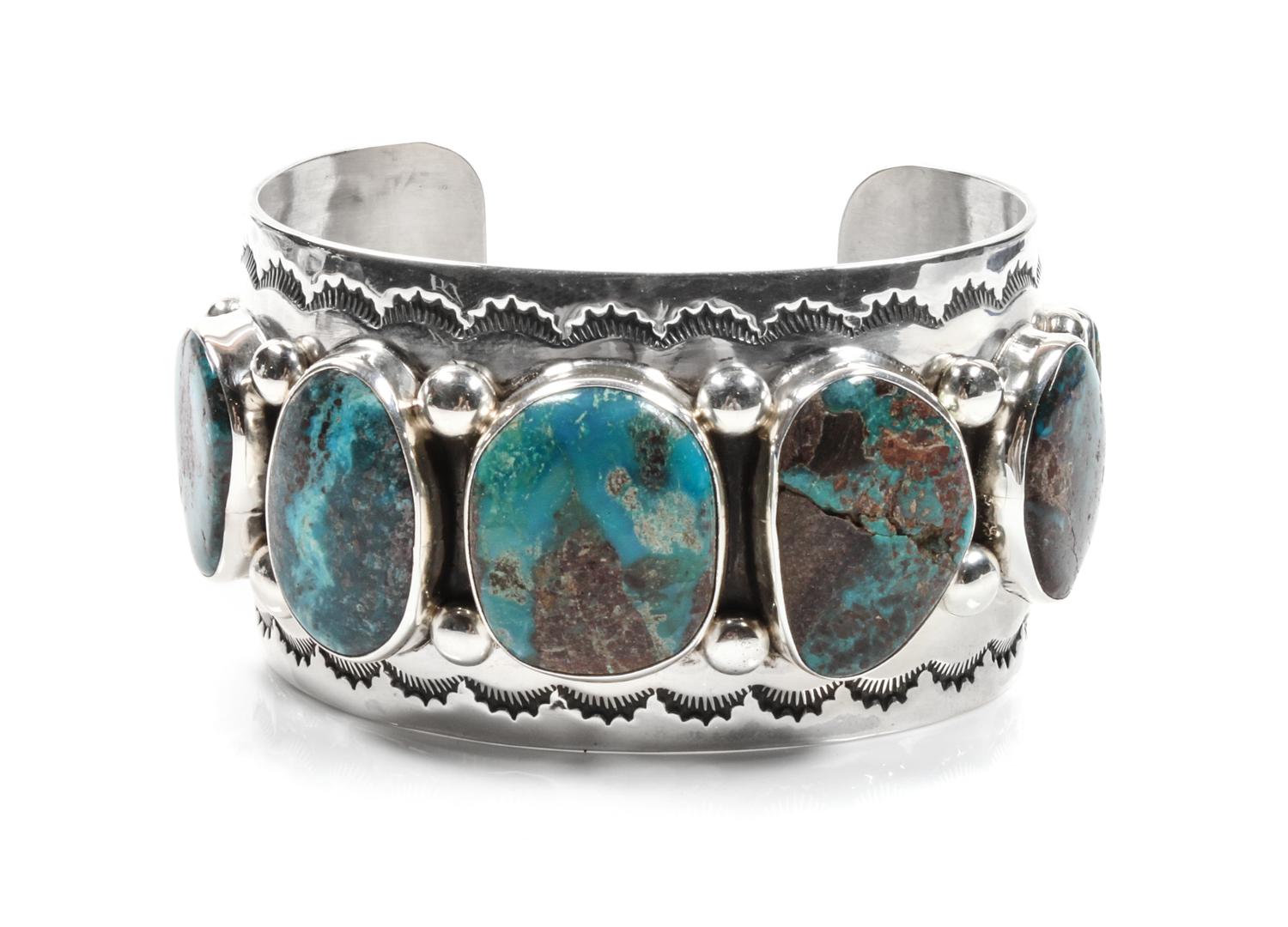 Edison Begay (Dine, b. 1954) Silver & Turquoise Cuff Bracelet Length 6 x opening 1 1/4 x width 1 5/8 inches