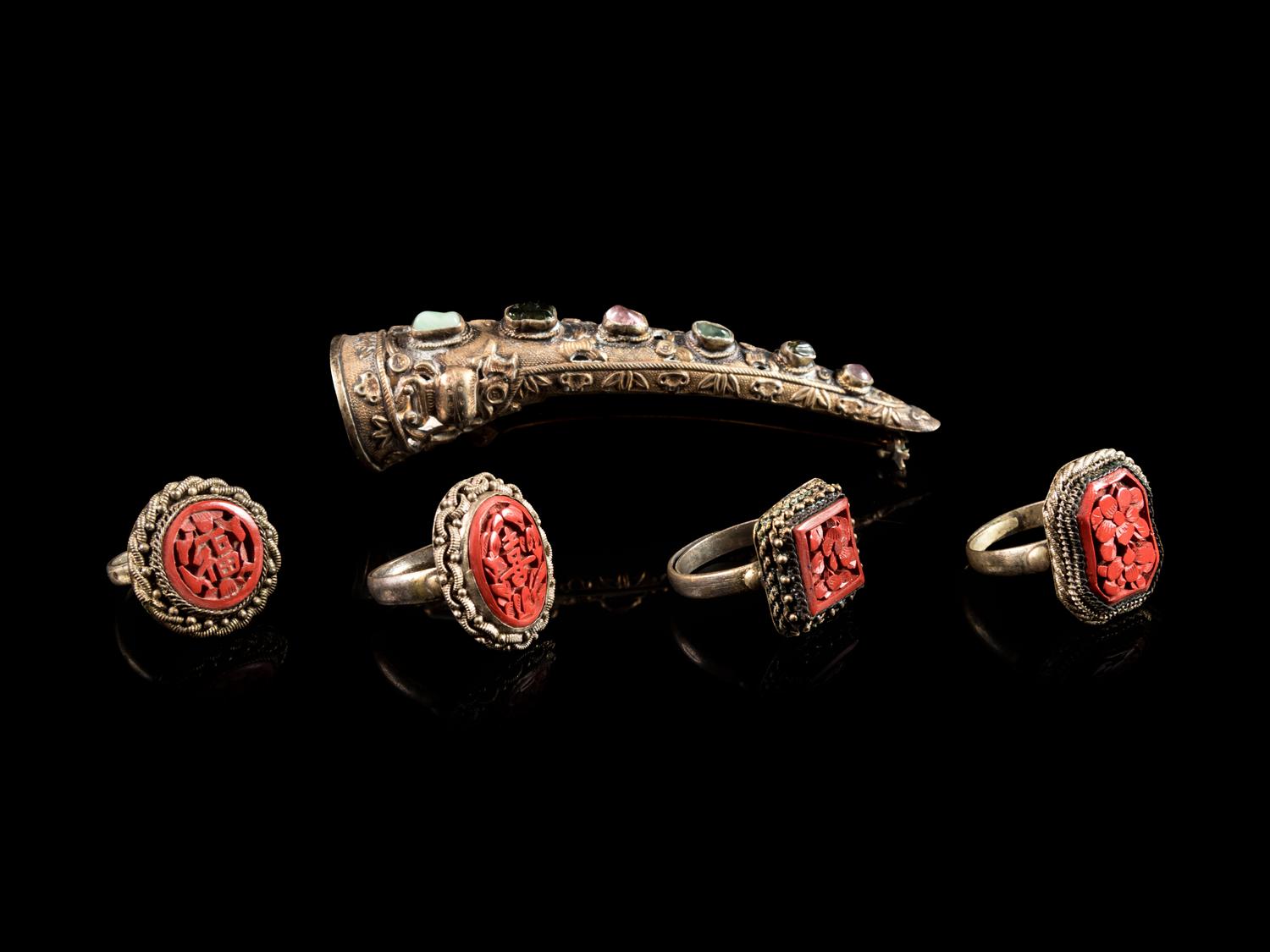 Five Chinese Silver Jewelry