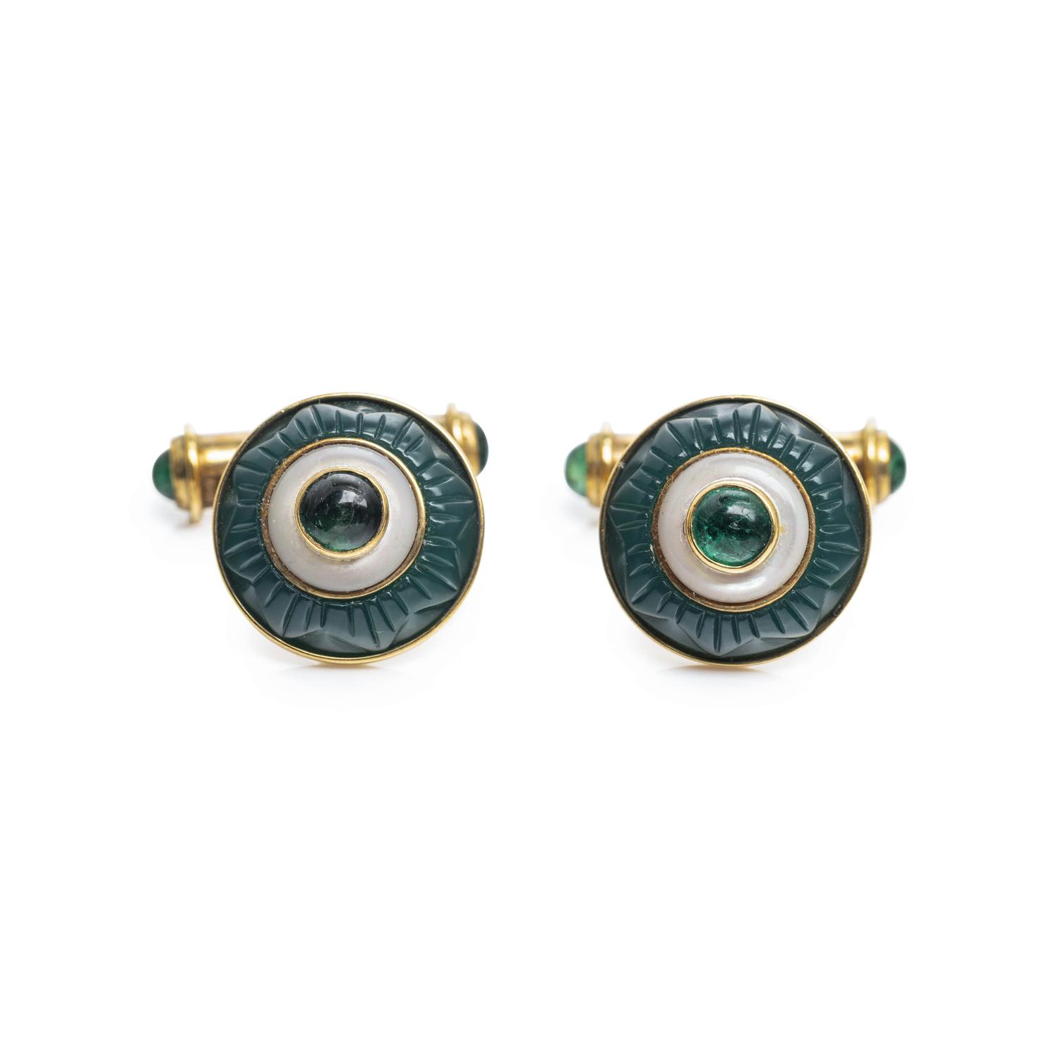 EMERALD AND MOTHER-OF-PEARL CUFFLINKS