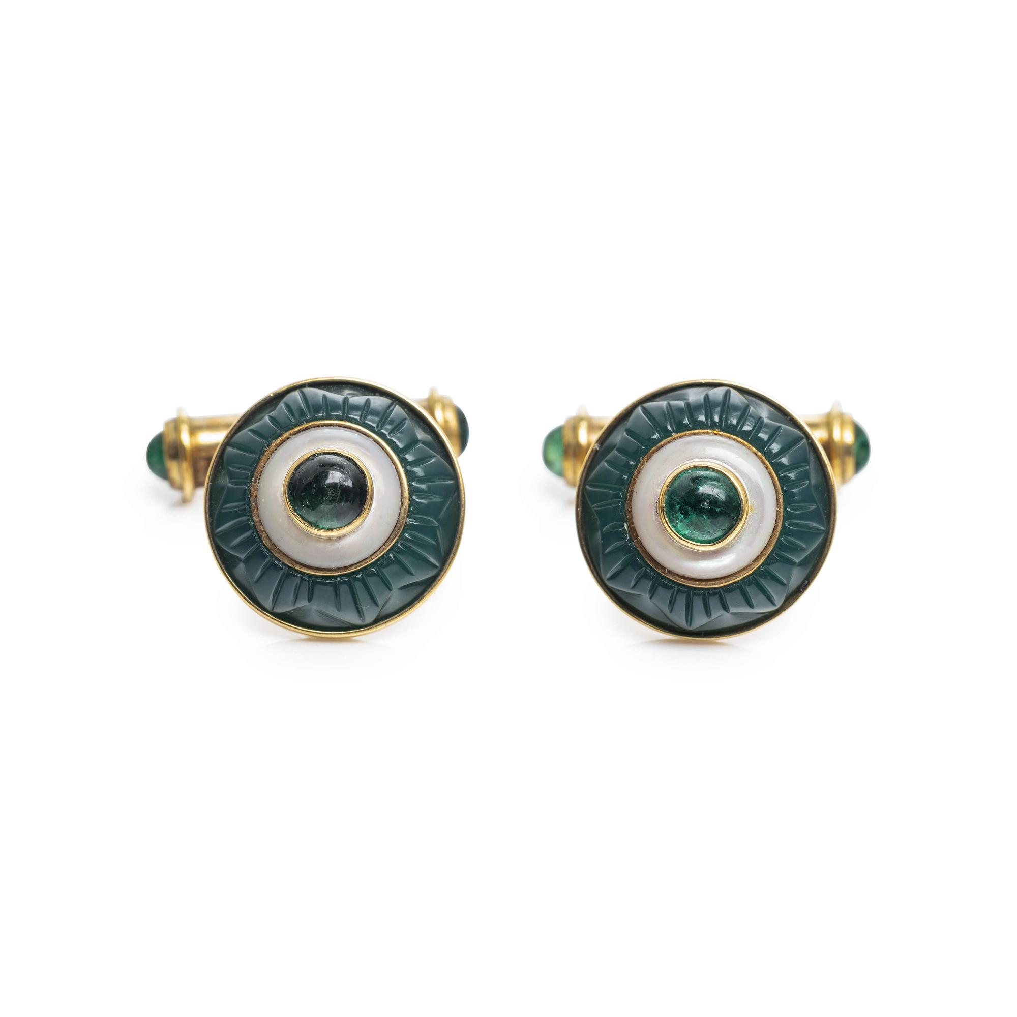 EMERALD AND MOTHER-OF-PEARL CUFFLINKS
