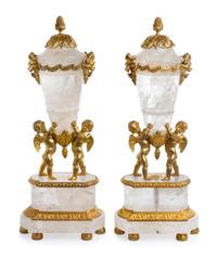 A Pair of Neoclassical Style Gilt Bronze Mounted Rock Crystal Urns Height 19 inches. — 20TH CENTURY