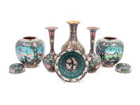 Six Chinese Black Ground Cloisonné Enamel Vessels