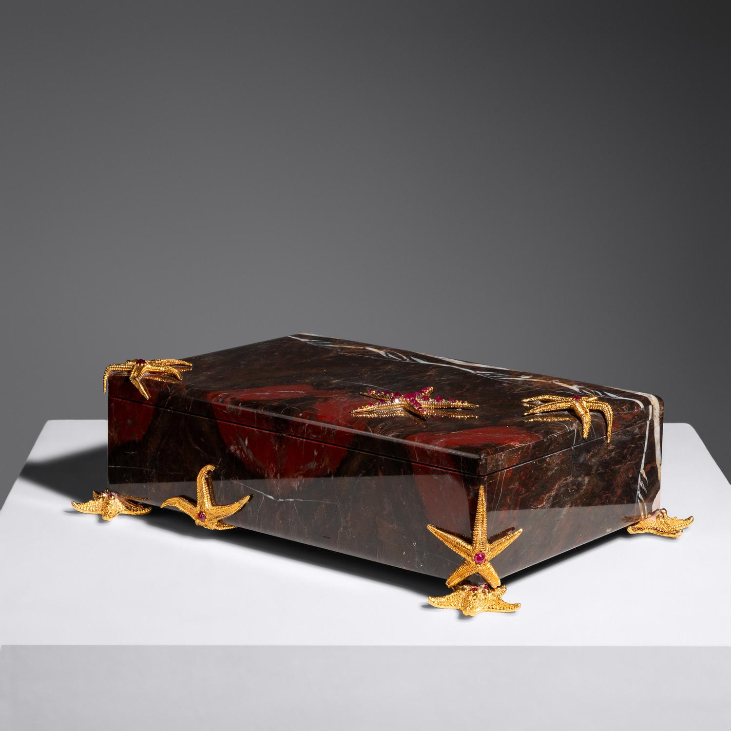 Silver and Ruby Mounted Marble Box