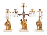 A Victorian Gilt Metal and Marble Three-Piece Garniture