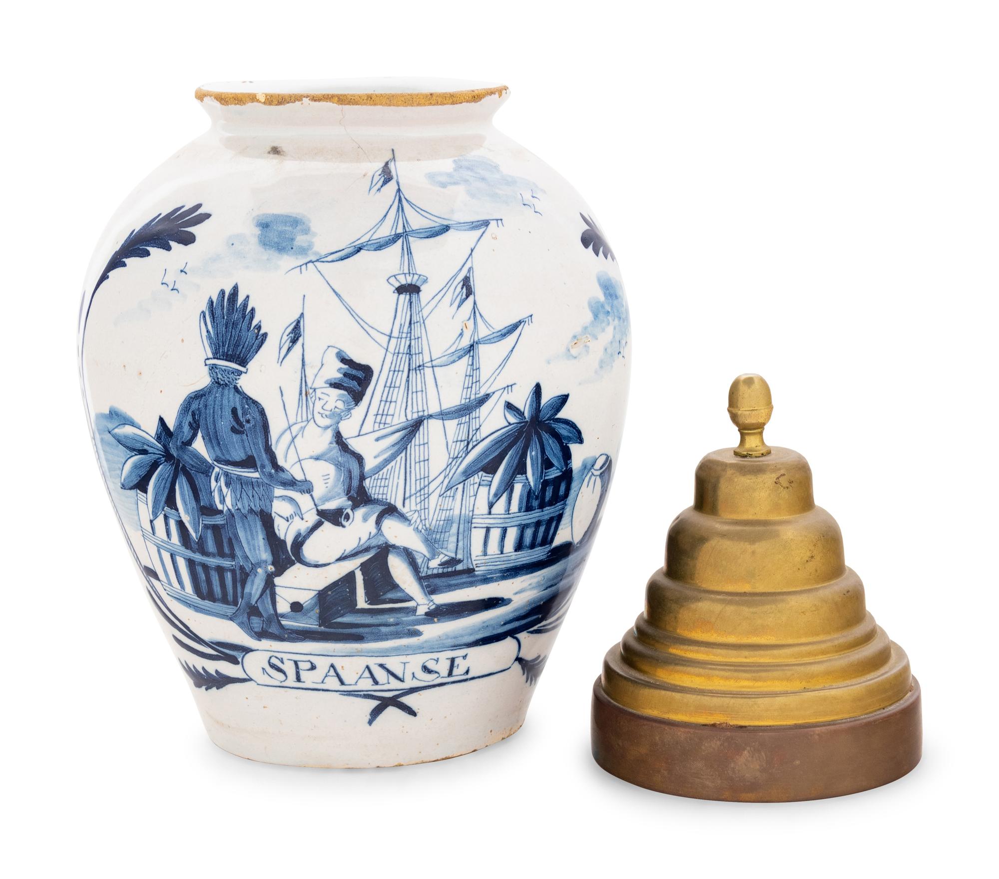 A Delft Blue and White Tobacco Jar