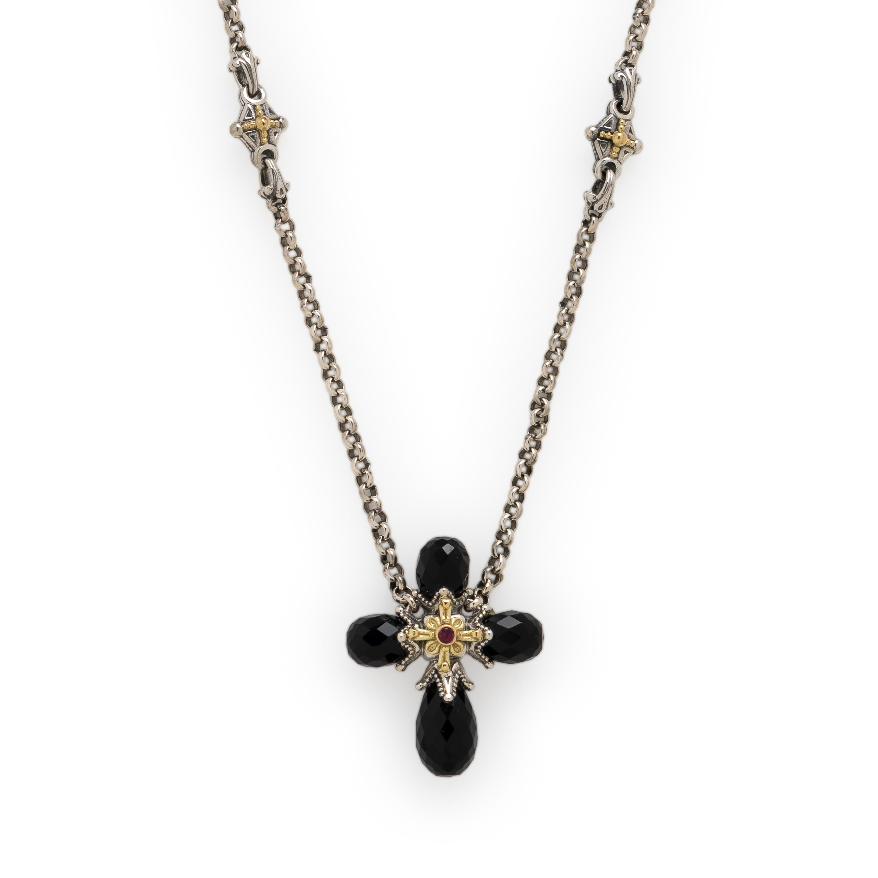 Konstantino, Sterling Silver and Onyx Cross Necklace