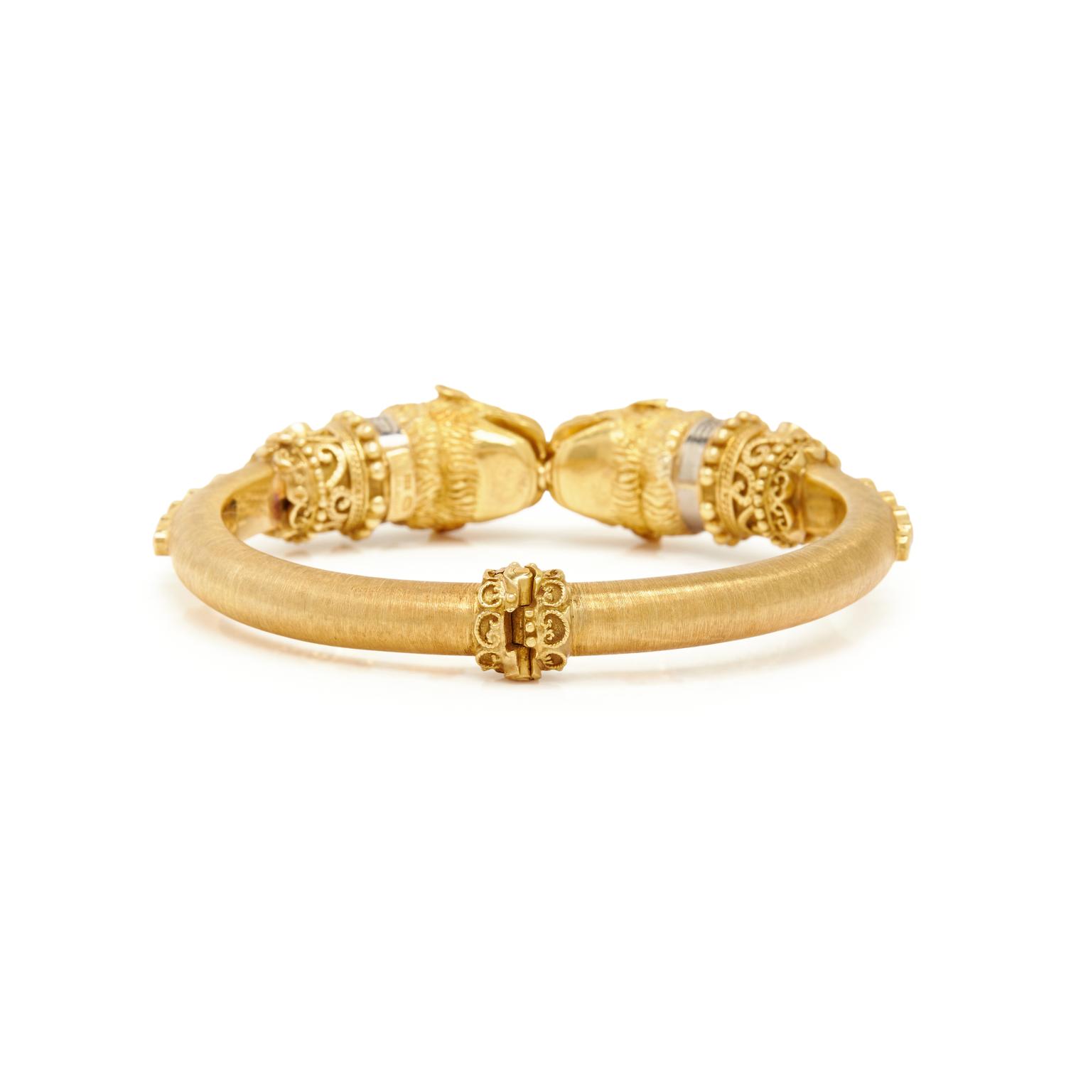 LALAOUNIS, YELLOW GOLD, MULTICOLOR SAPPHIRE AND DIAMOND BANGLE BRACELET