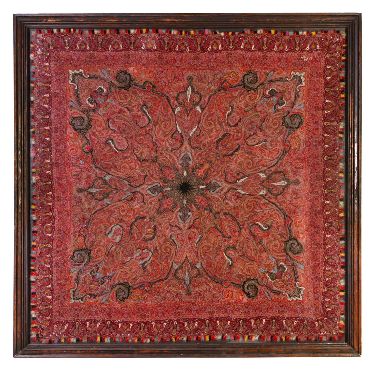 A Paisley Wool Shawl, Height 79 x width 80 1/4 overall.
