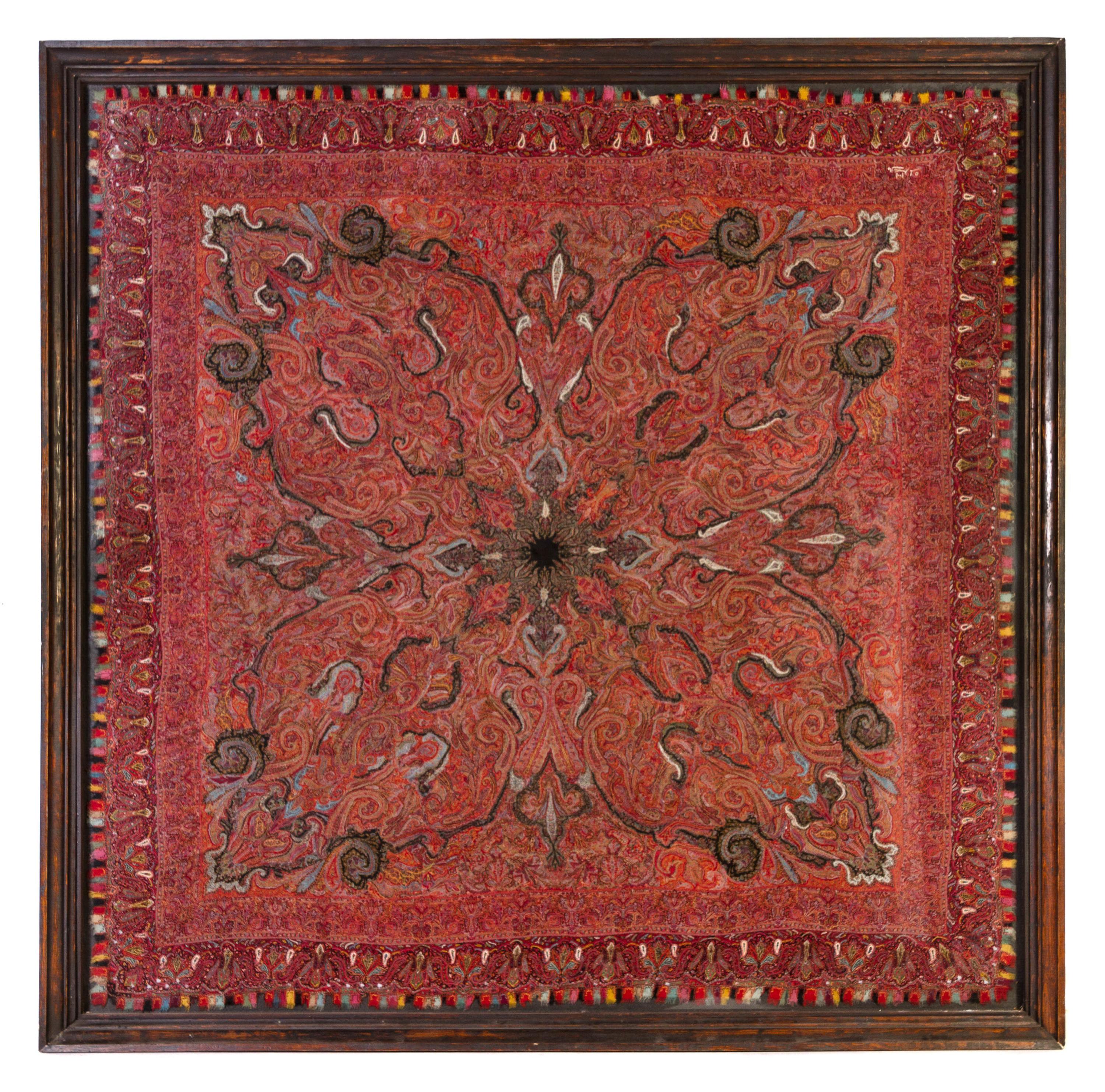 A Paisley Wool Shawl, Height 79 x width 80 1/4 overall.