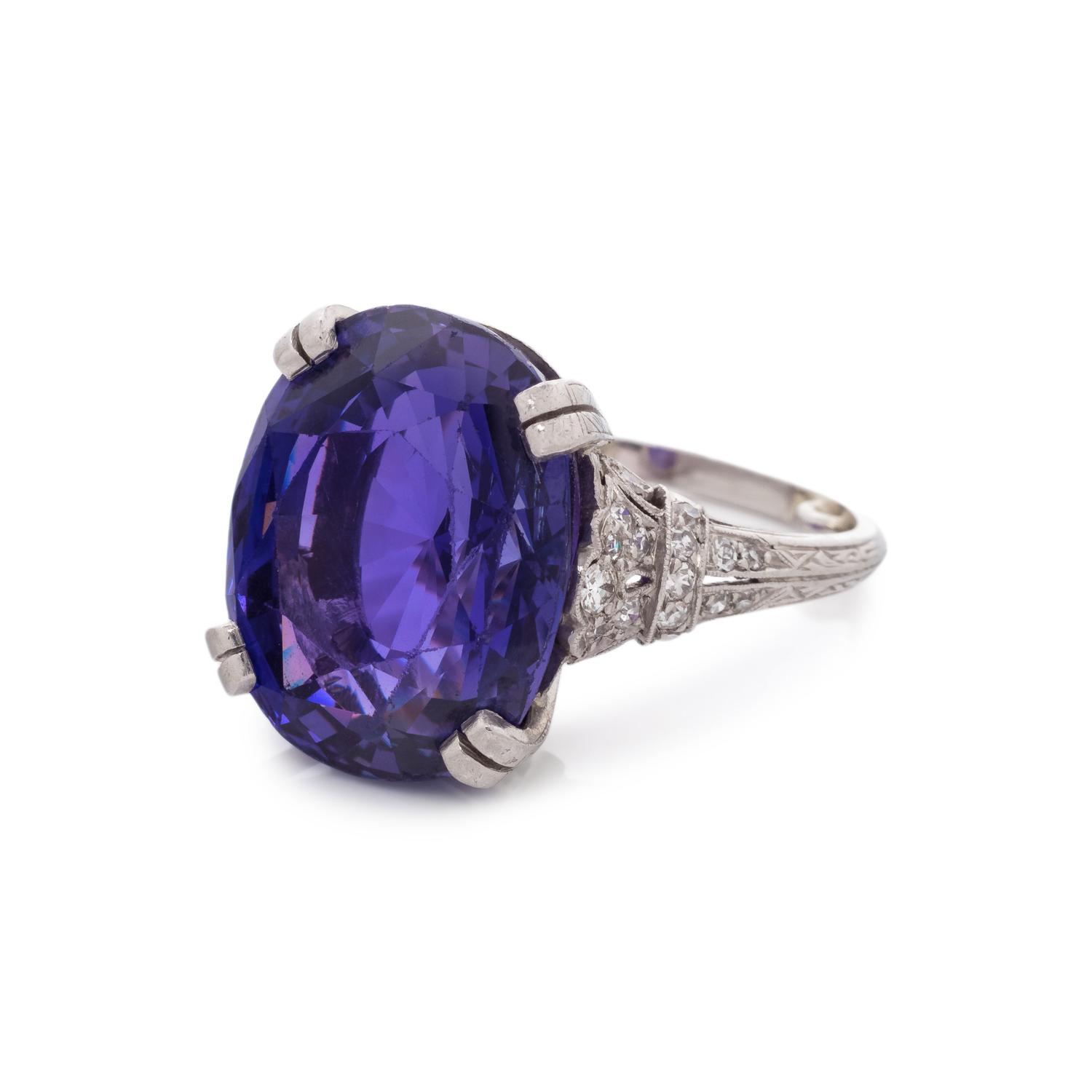 AN IMPORTANT ANTIQUE, COLOR-CHANGE SAPPHIRE AND DIAMOND RING, BY GILLOT