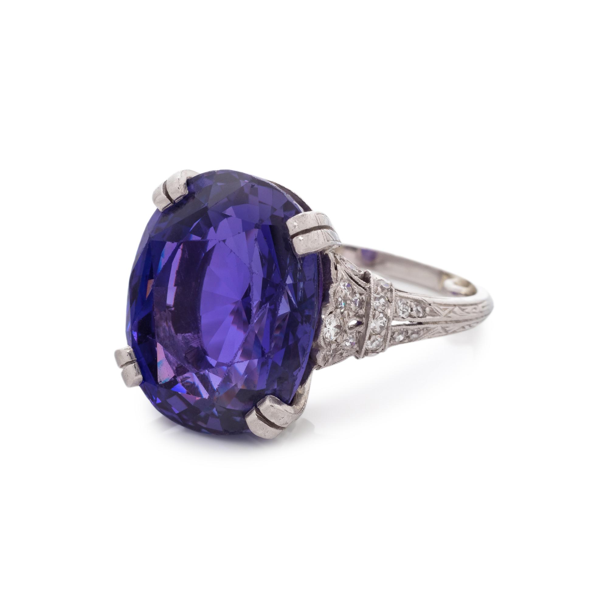 AN IMPORTANT ANTIQUE, COLOR-CHANGE SAPPHIRE AND DIAMOND RING, BY GILLOT