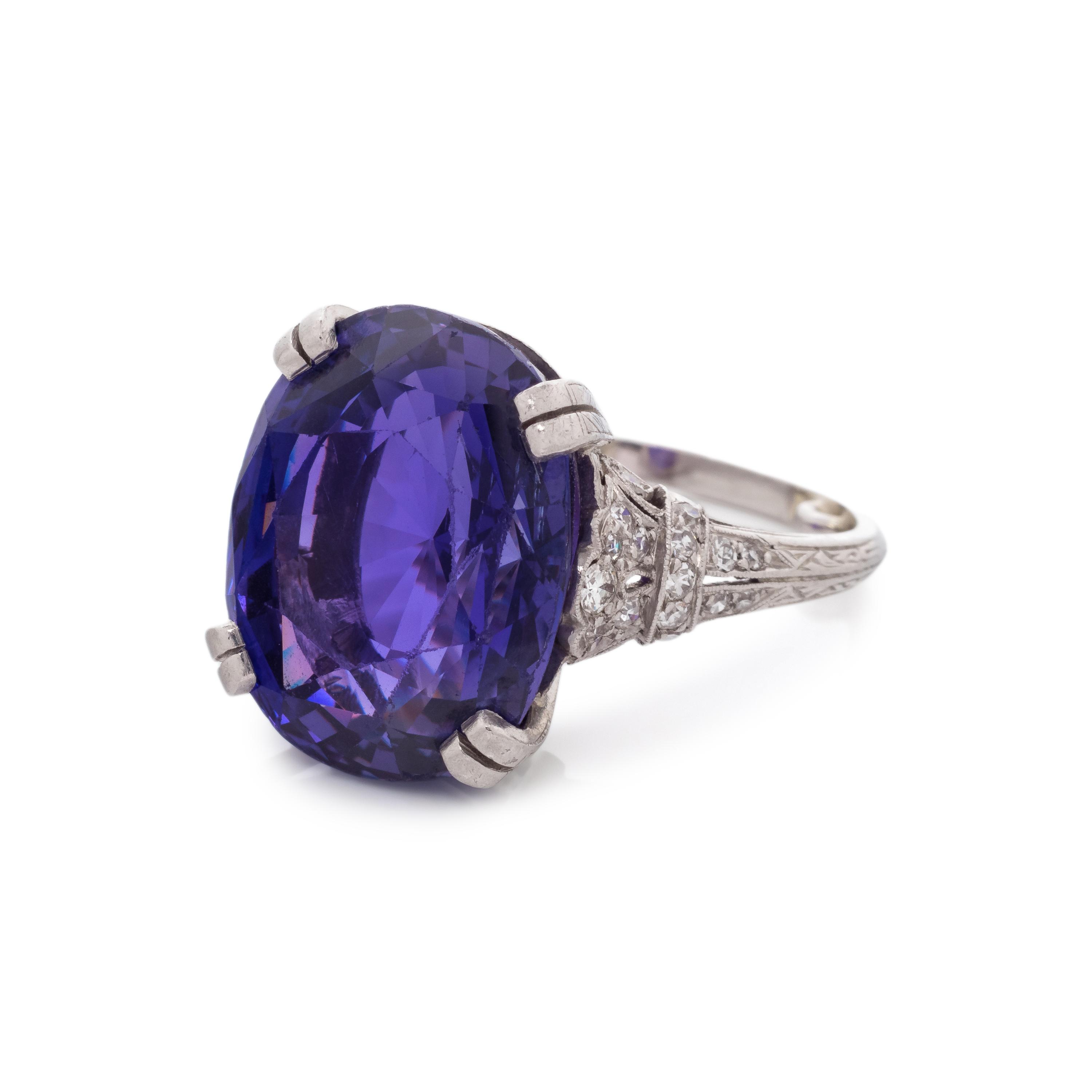 AN IMPORTANT ANTIQUE, COLOR-CHANGE SAPPHIRE AND DIAMOND RING, BY GILLOT