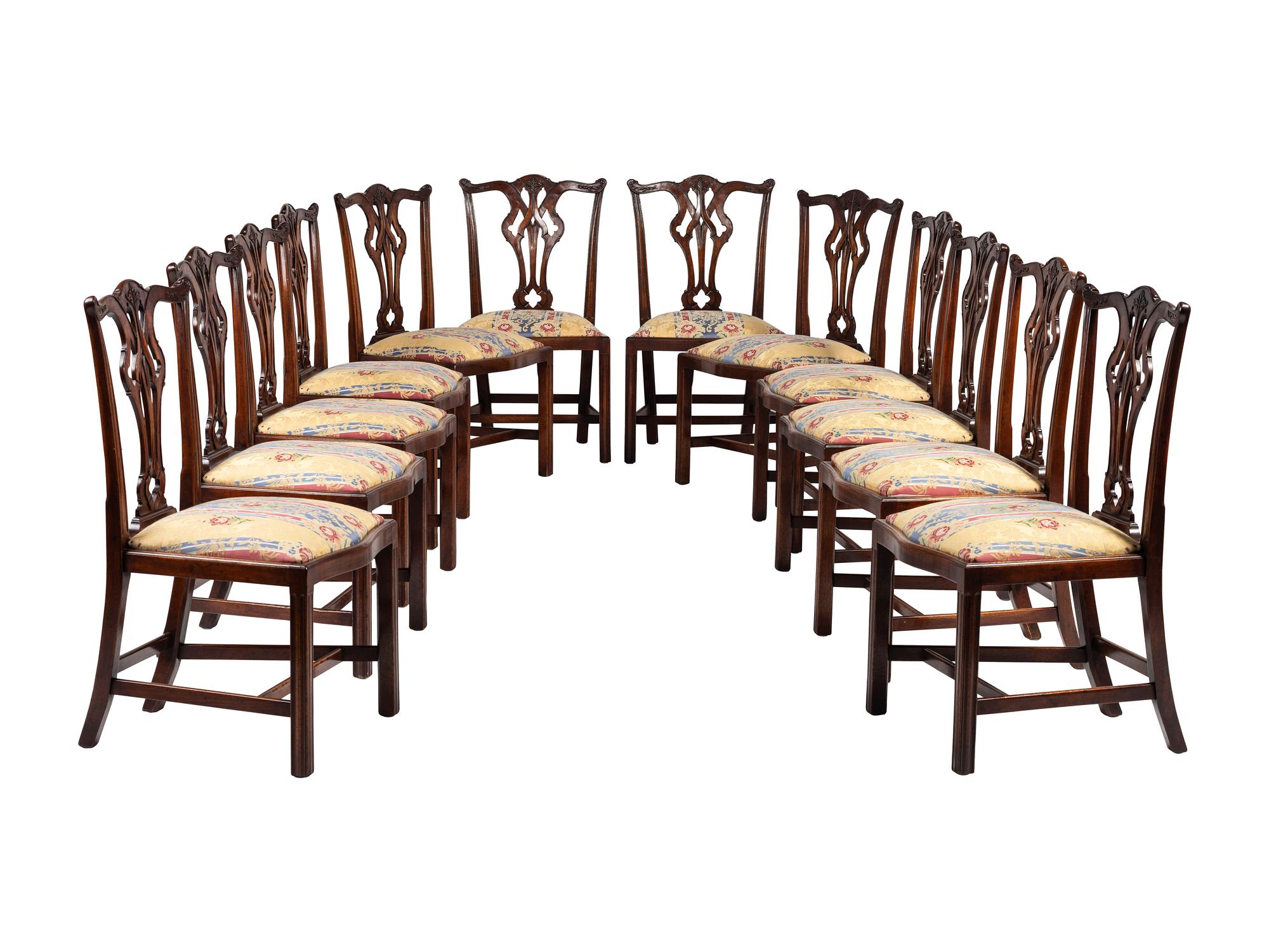 Twelve George III Style Walnut Dining Chairs