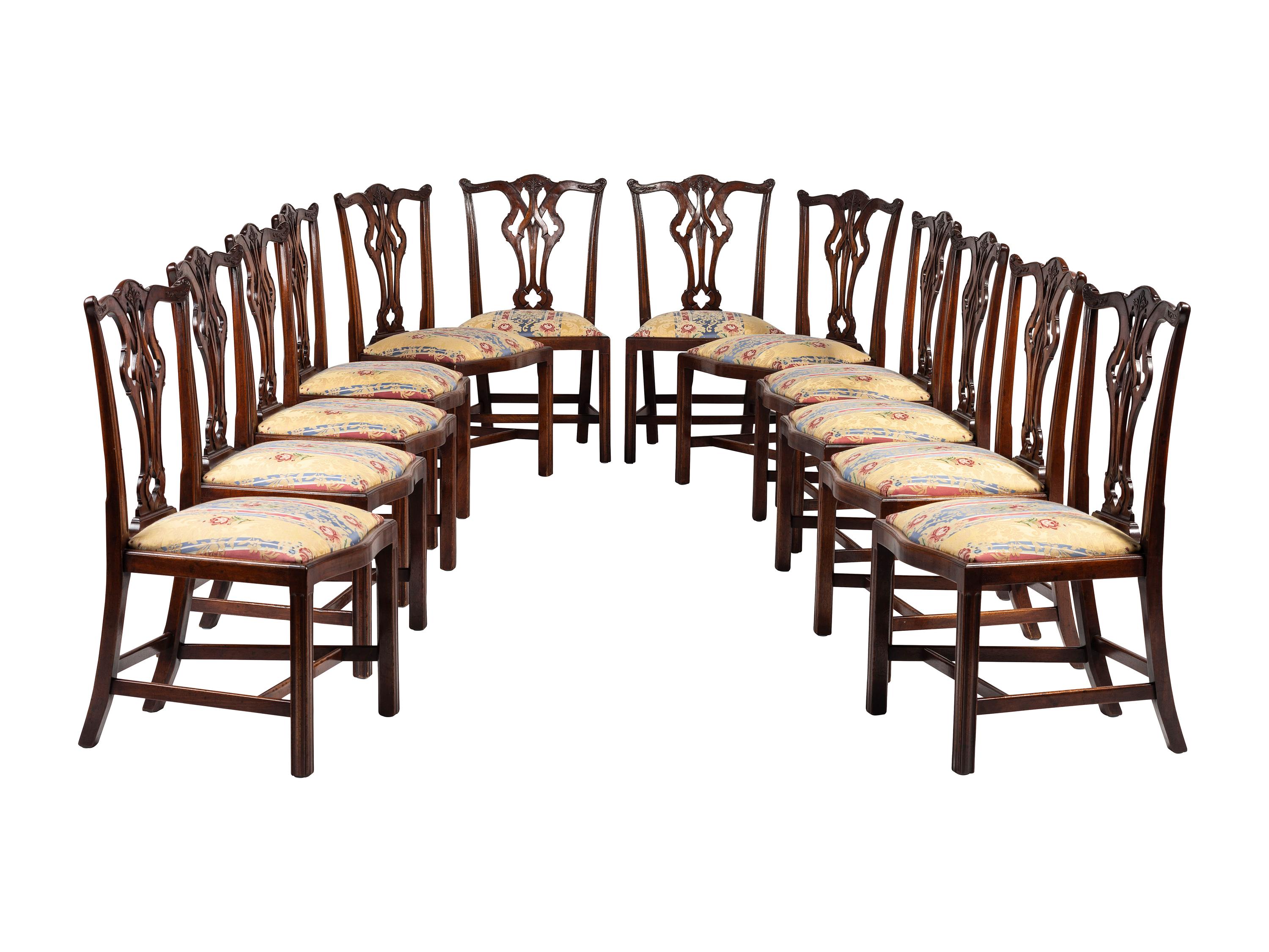 Twelve George III Style Walnut Dining Chairs