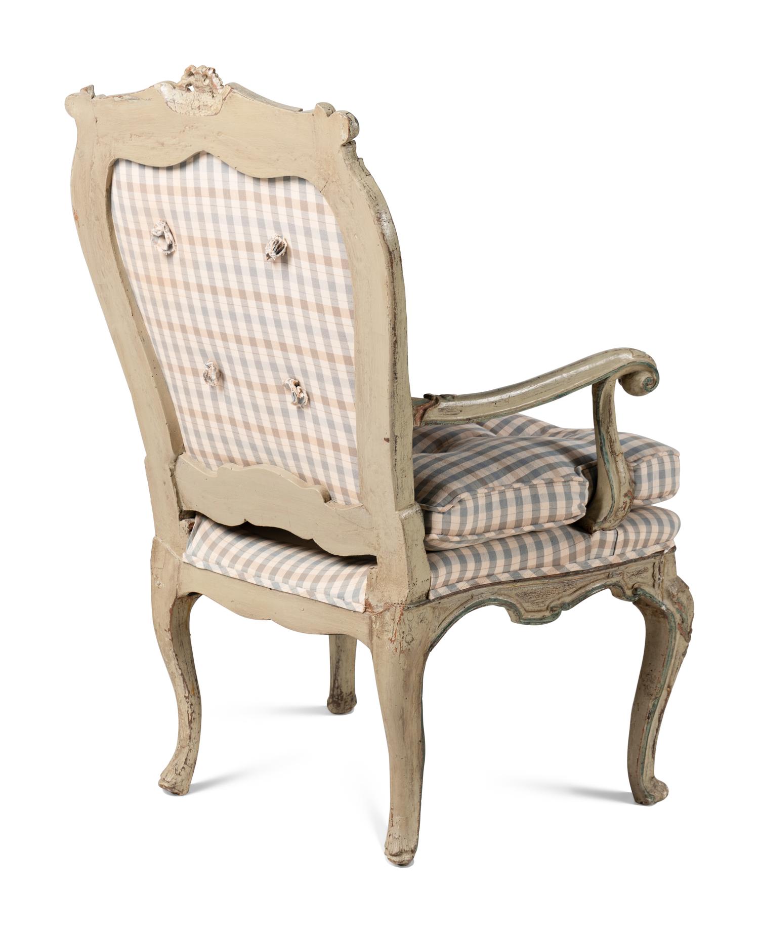 A Set of Six North Italian Rococo Polychrome Painted Armchairs