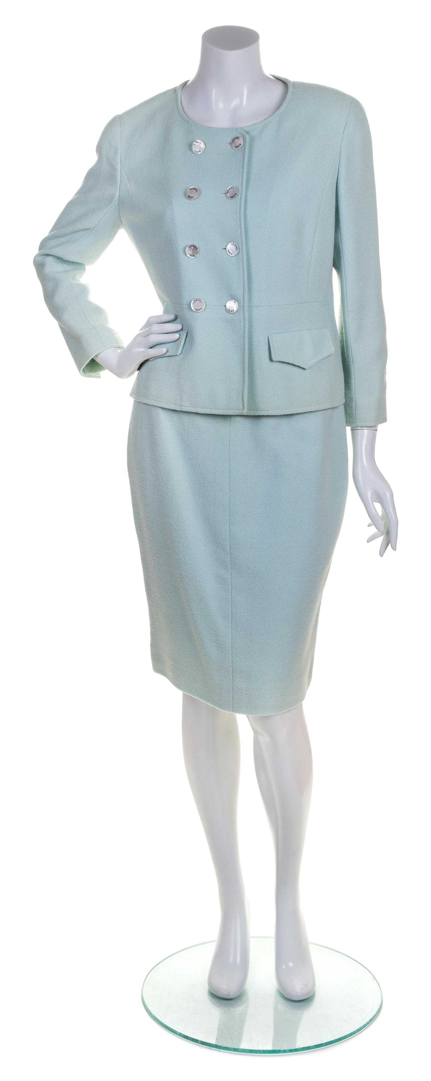 A Chanel Mint Skirt Suit, Size 40.