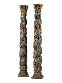 A Pair of Carved and Painted Solomonic Columns
