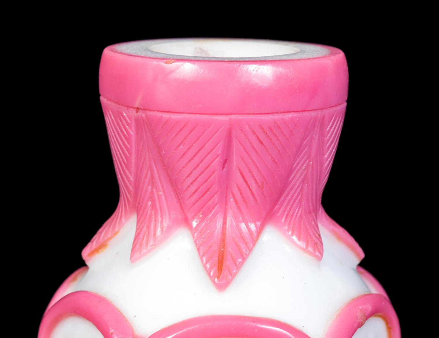 Three Chinese Opaque White Pink Overlay Glass Articles