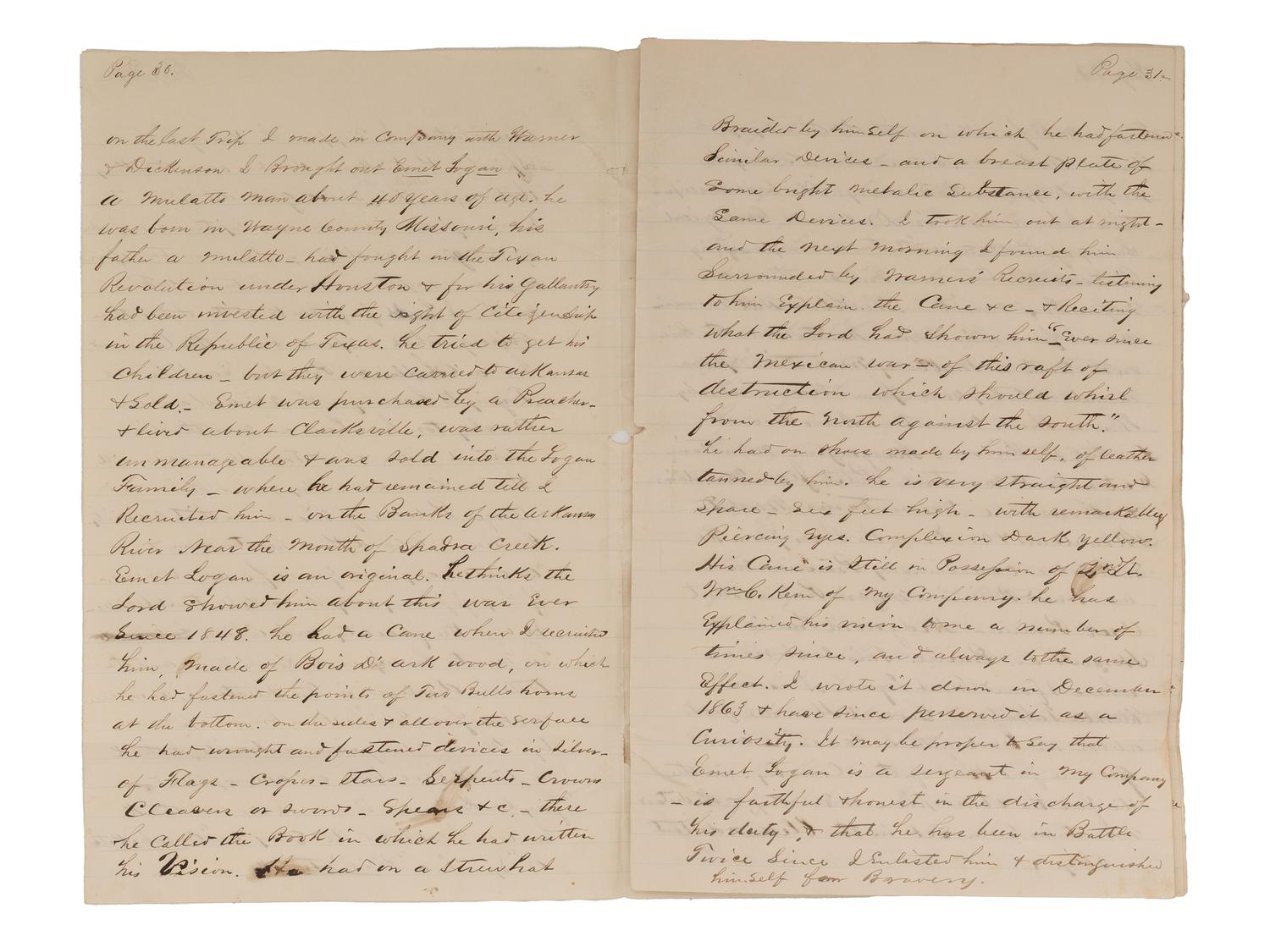 [CIVIL WAR]. "The Vision of Emet Logan The Negro Prophet of the Arkansas." 1864.