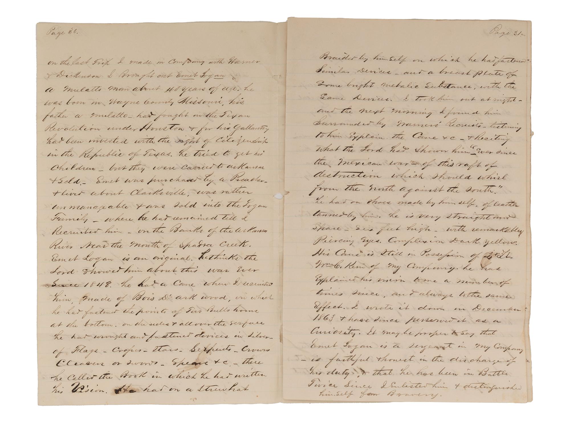 [CIVIL WAR]. "The Vision of Emet Logan The Negro Prophet of the Arkansas." 1864.
