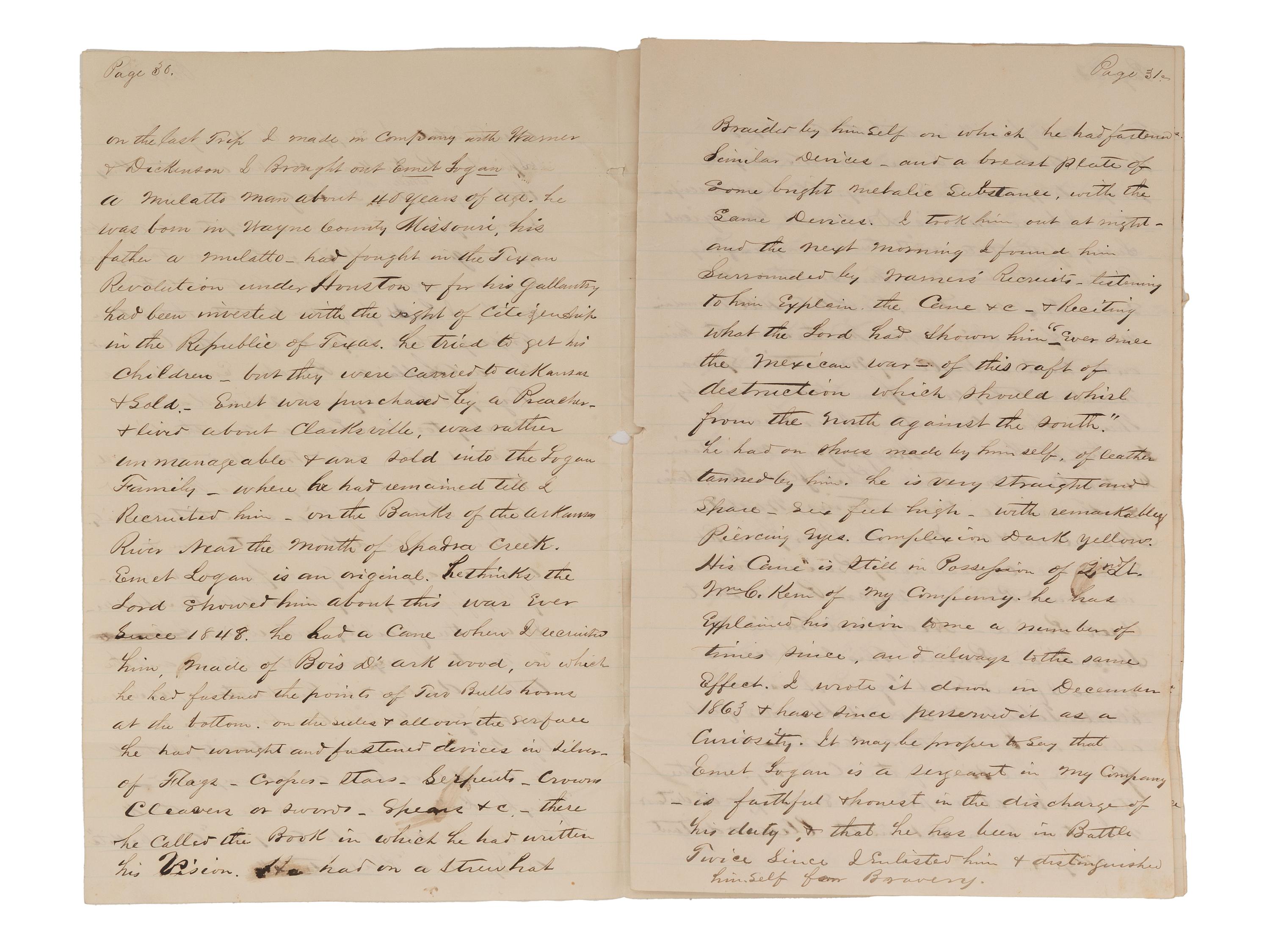[CIVIL WAR]. "The Vision of Emet Logan The Negro Prophet of the Arkansas." 1864.