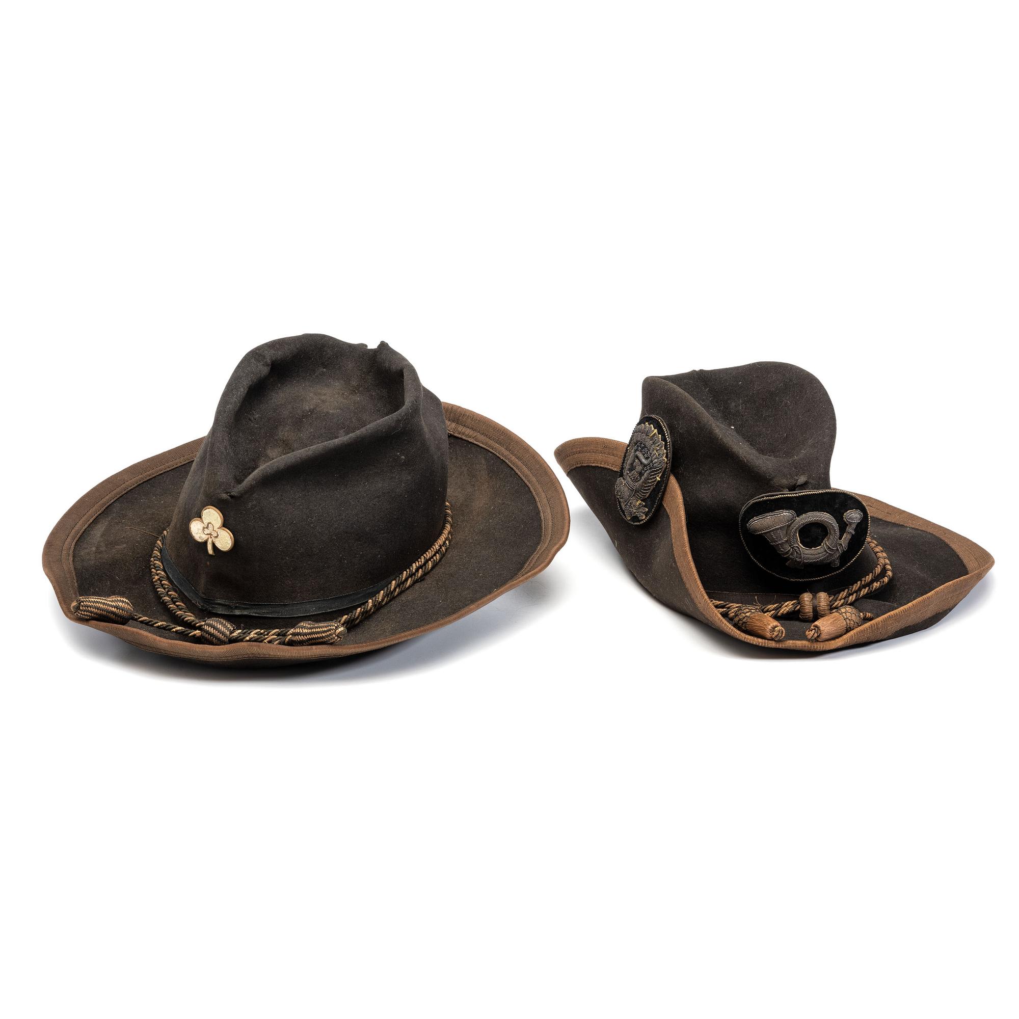 Two Army slouch hats identified to Captain Charles E. Nash, Company F, 19th Maine Infantry.