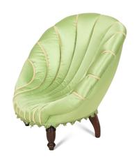 An Edwardian Diminutive Silk-Upholstered Scallop Form Chair
