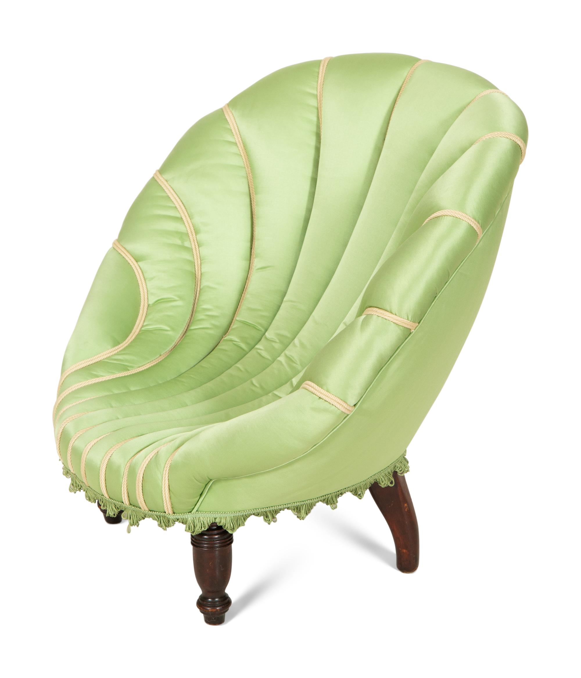 An Edwardian Diminutive Silk-Upholstered Scallop Form Chair