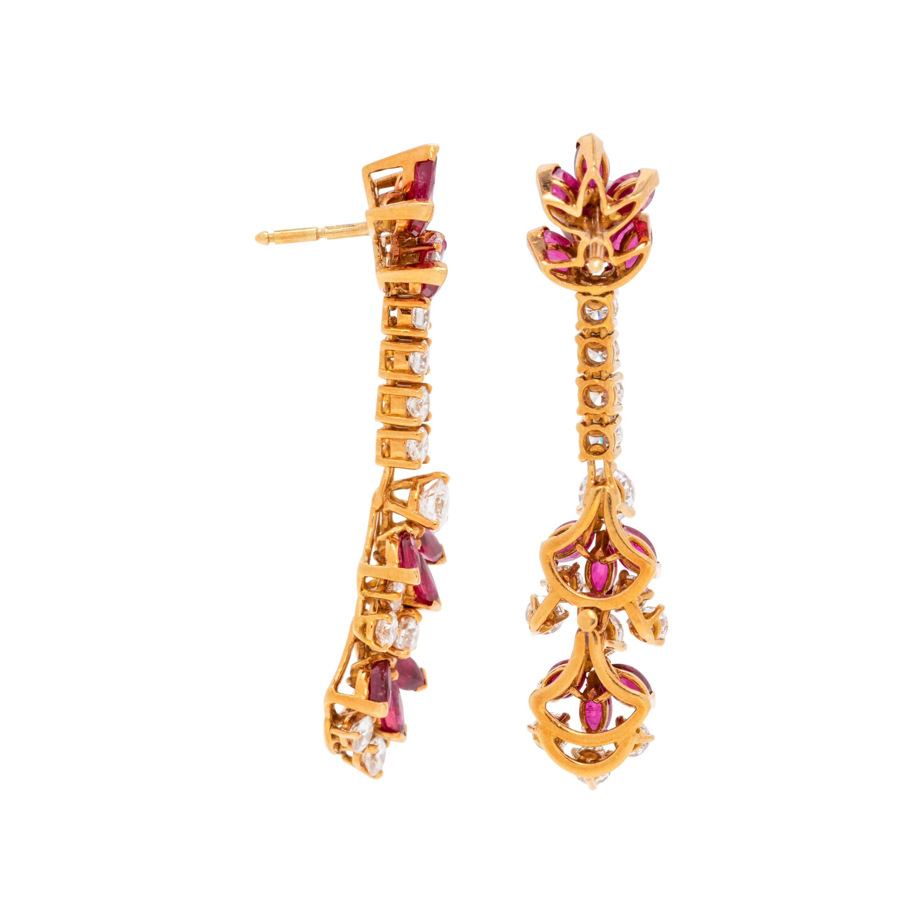 FRENCH, DIAMOND AND RUBY EARRINGS